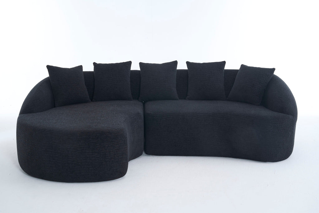 Sectional Sofa l Shaped with Curved Chaise Black Chenille Sleeper