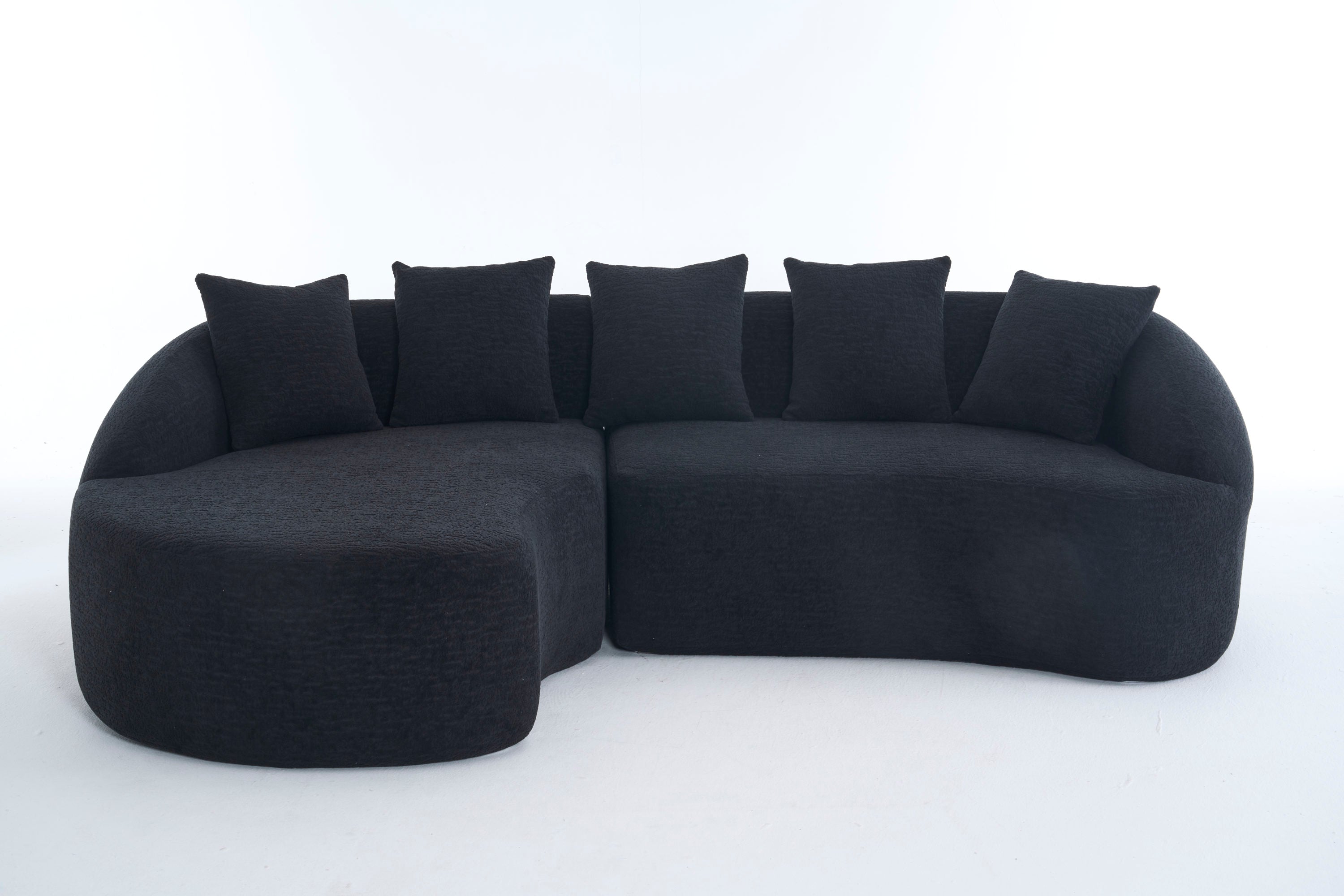Sectional Sofa l Shaped with Curved Chaise Black Chenille Sleeper