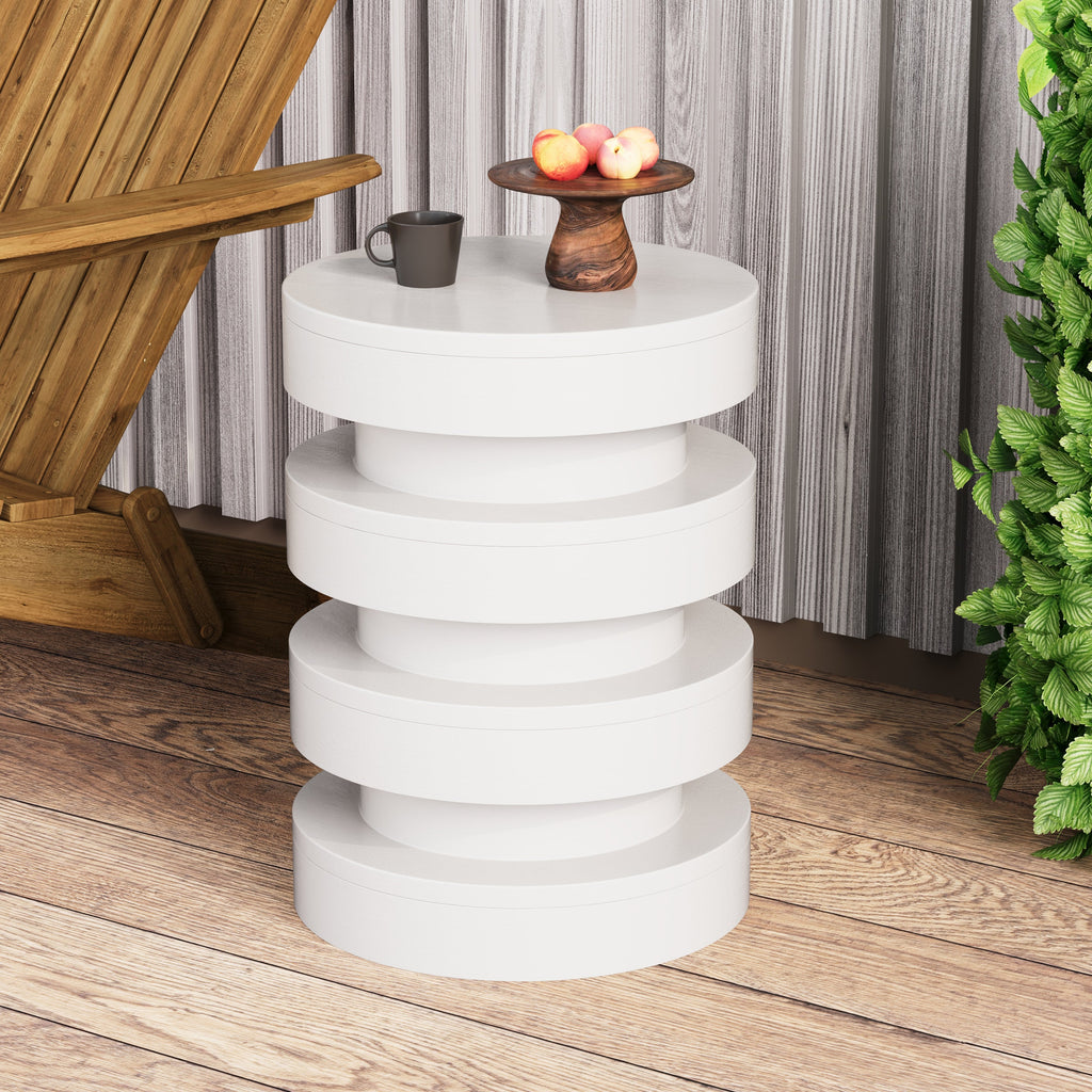 MGO Round Side Table, 3-Tier Design, Indoor Outdoor, 14.2x19.4 in, White