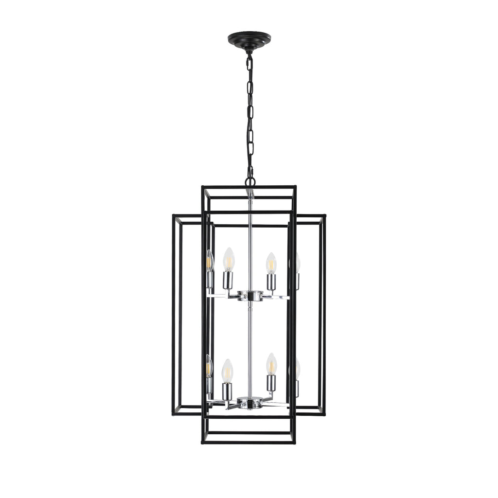 Chandelier 8-Light Black Chrome Geometric Industrial Metal Pendant 18 In