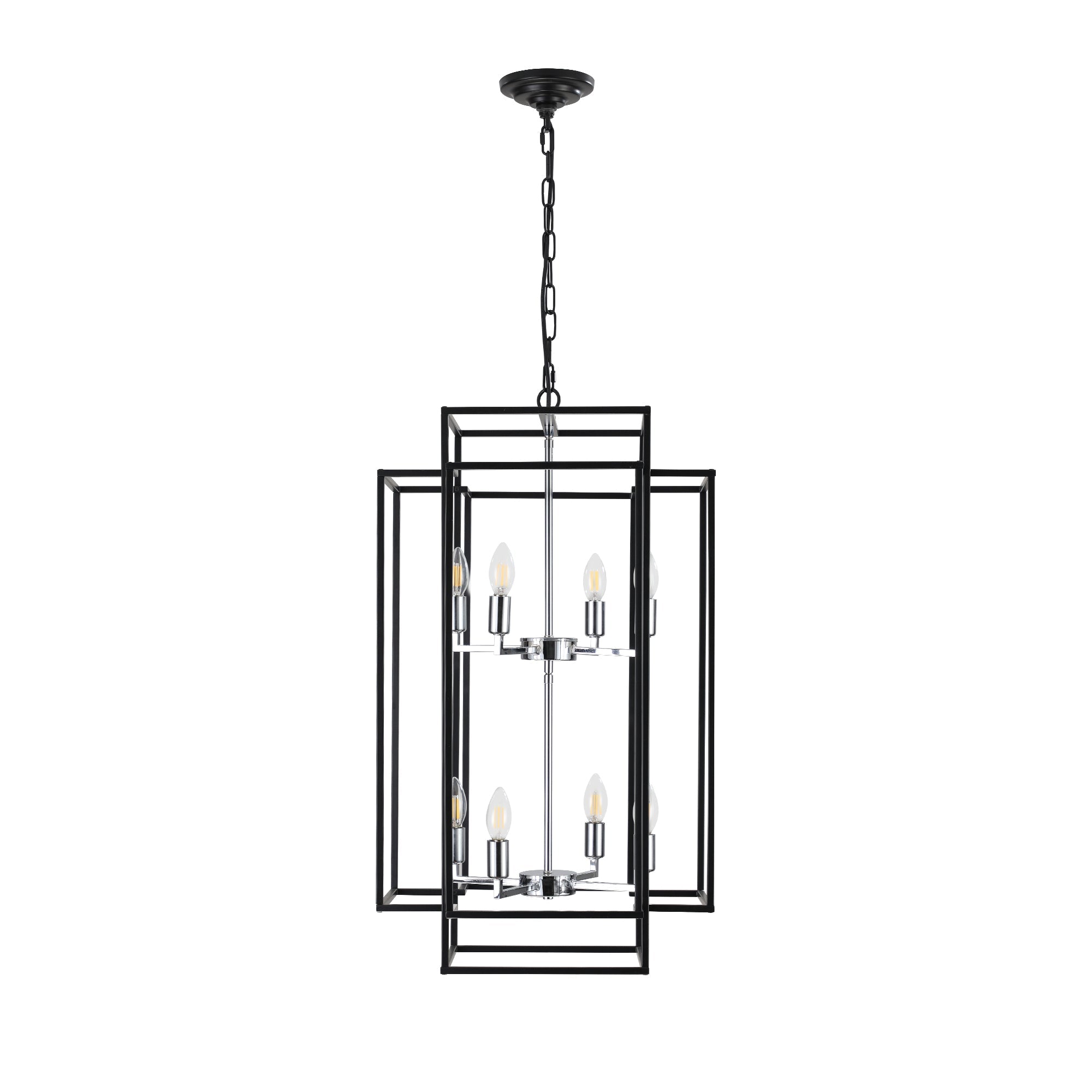 Chandelier 8-Light Black Chrome Geometric Industrial Metal Pendant 18 In
