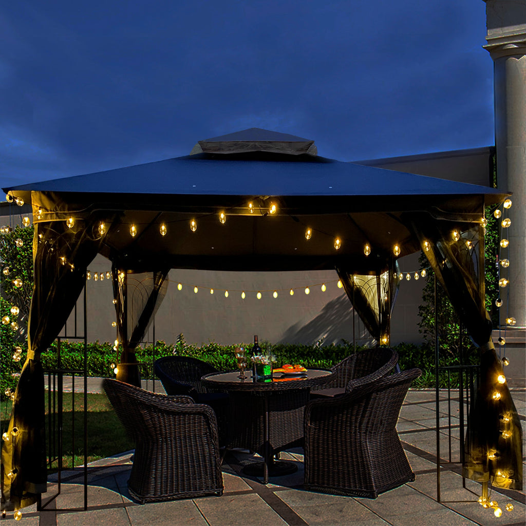 Gazebo Steel Gray 10x10 Ft Double Vented Roof Mesh Sidewalls UV-Resistant