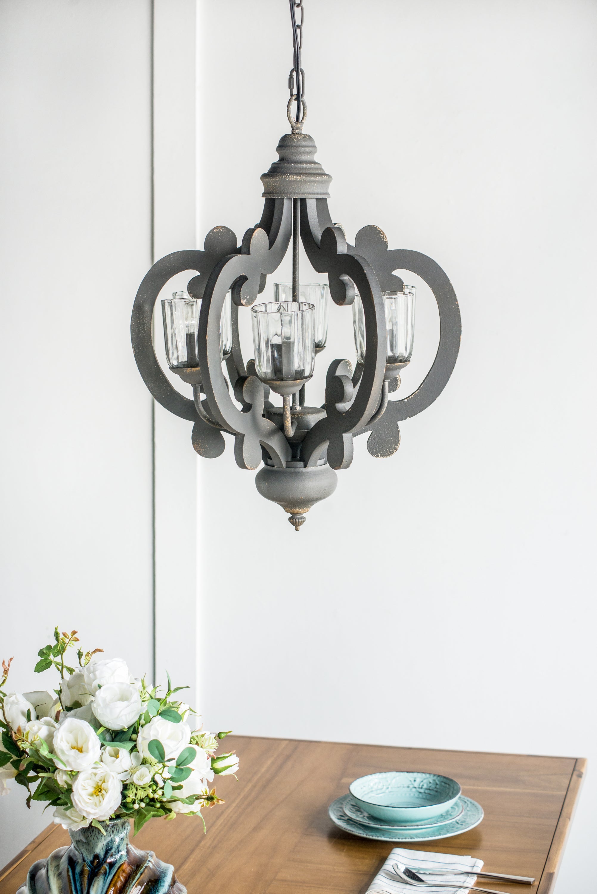 Chandelier Farmhouse 6-Light Wood Pendant Adjustable Chain Dining Room