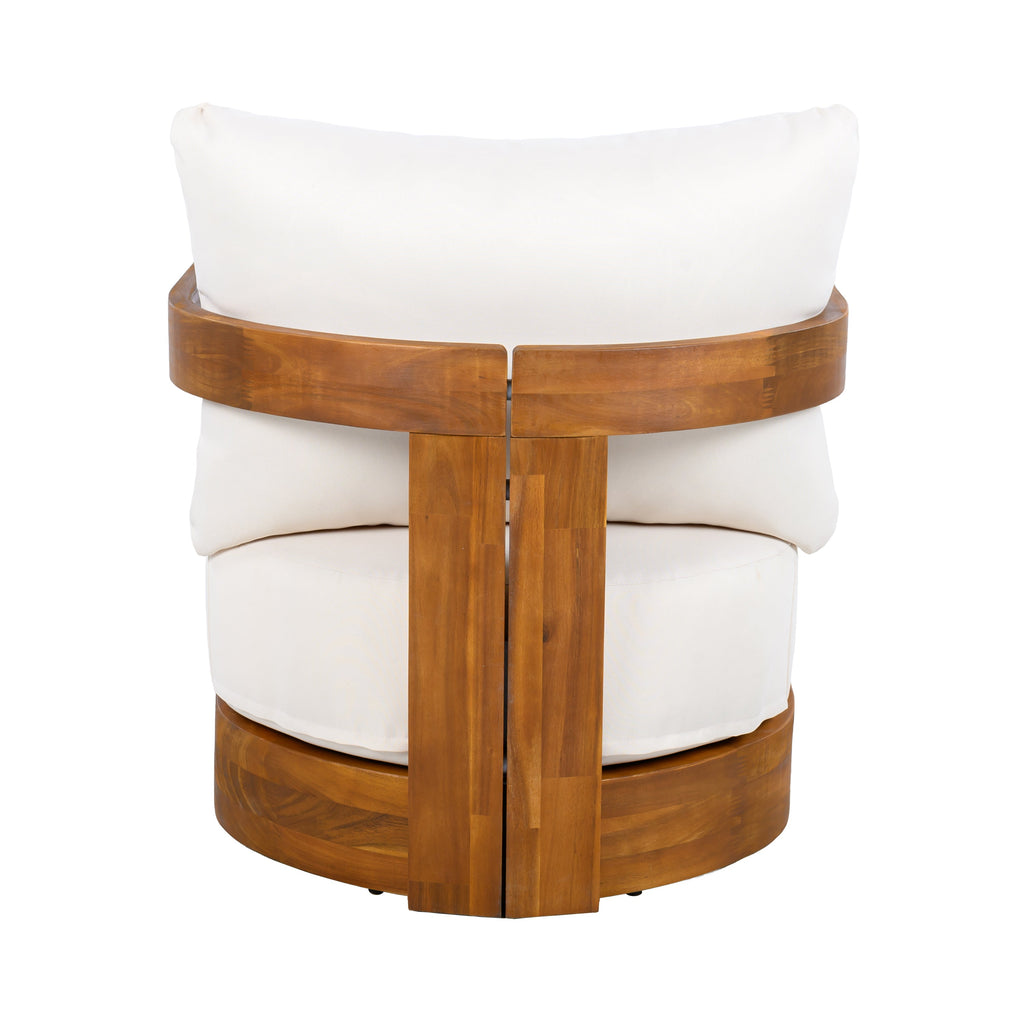 Outdoor Club Chair Acacia Wood Tub Shape Teak Beige Cushion