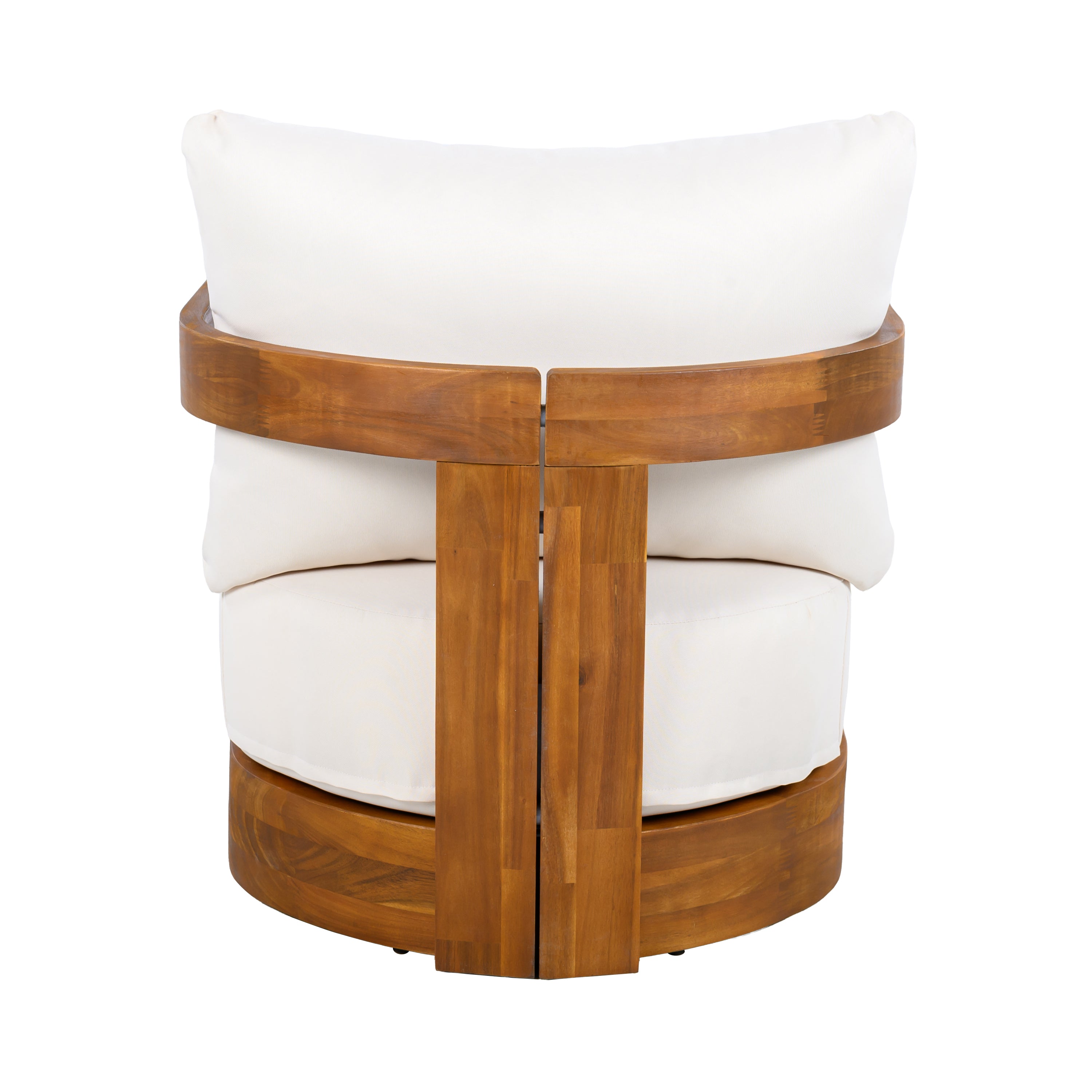 Outdoor Club Chair Acacia Wood Tub Shape Teak Beige Cushion