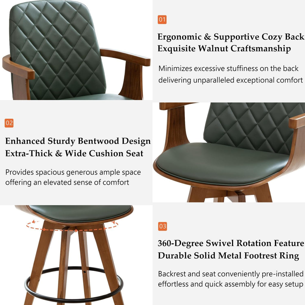 Set Of 2 Green Swivel Bar Height Stools For Kitchen Island