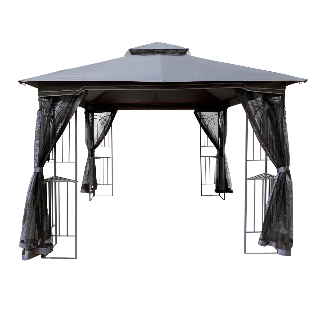 Gazebo Steel Gray 10x10 Ft Double Vented Roof Mesh Sidewalls UV-Resistant
