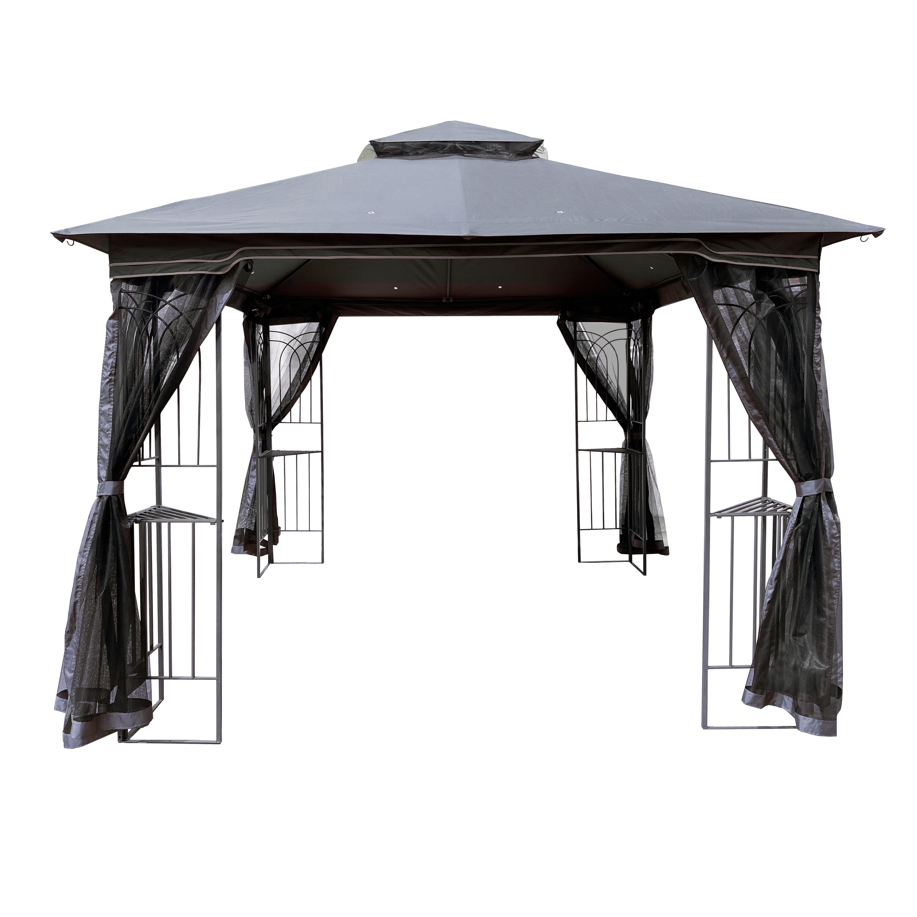 Gazebo Steel Gray 10x10 Ft Double Vented Roof Mesh Sidewalls UV-Resistant