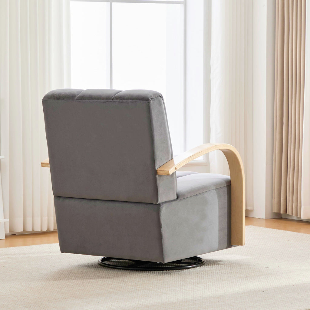 Swivel Accent Chair 360 Degree Velvet Charcoal Channel Tufted Wood Armrests