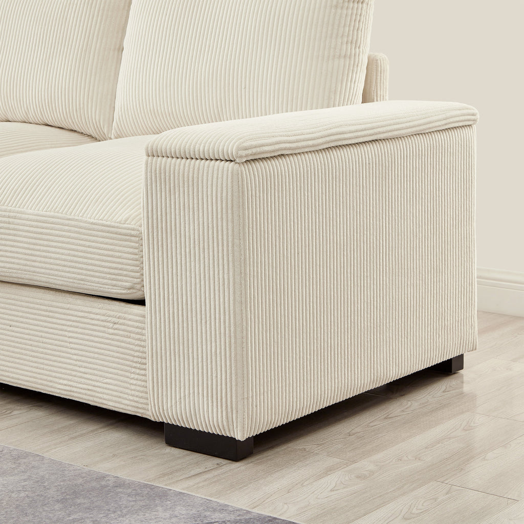 Sectional Sofa L-Shaped Modern Corduroy Beige 122-inch Sleeper with Ottomans