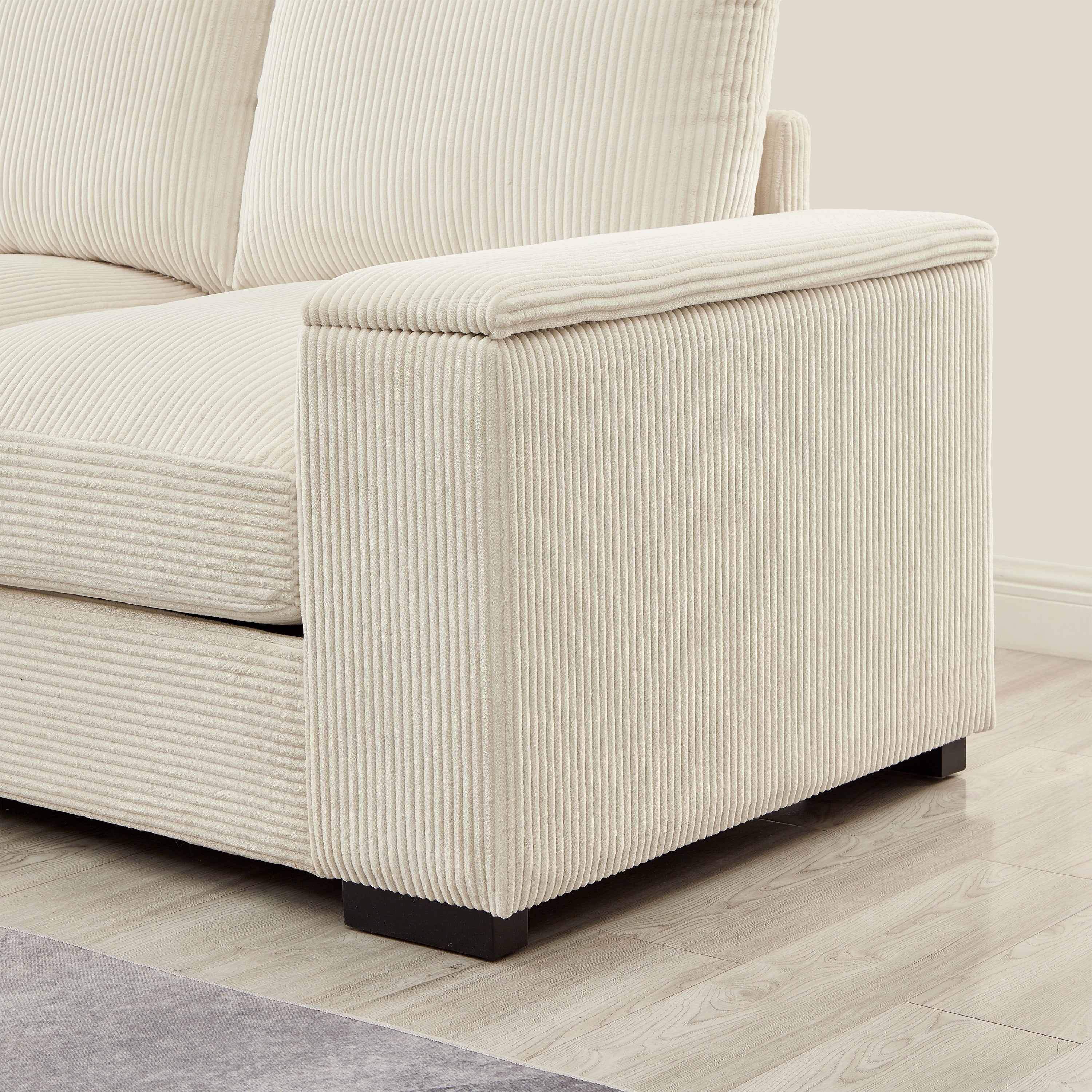 Sectional Sofa L-Shaped Modern Corduroy Beige 122-inch Sleeper with Ottomans