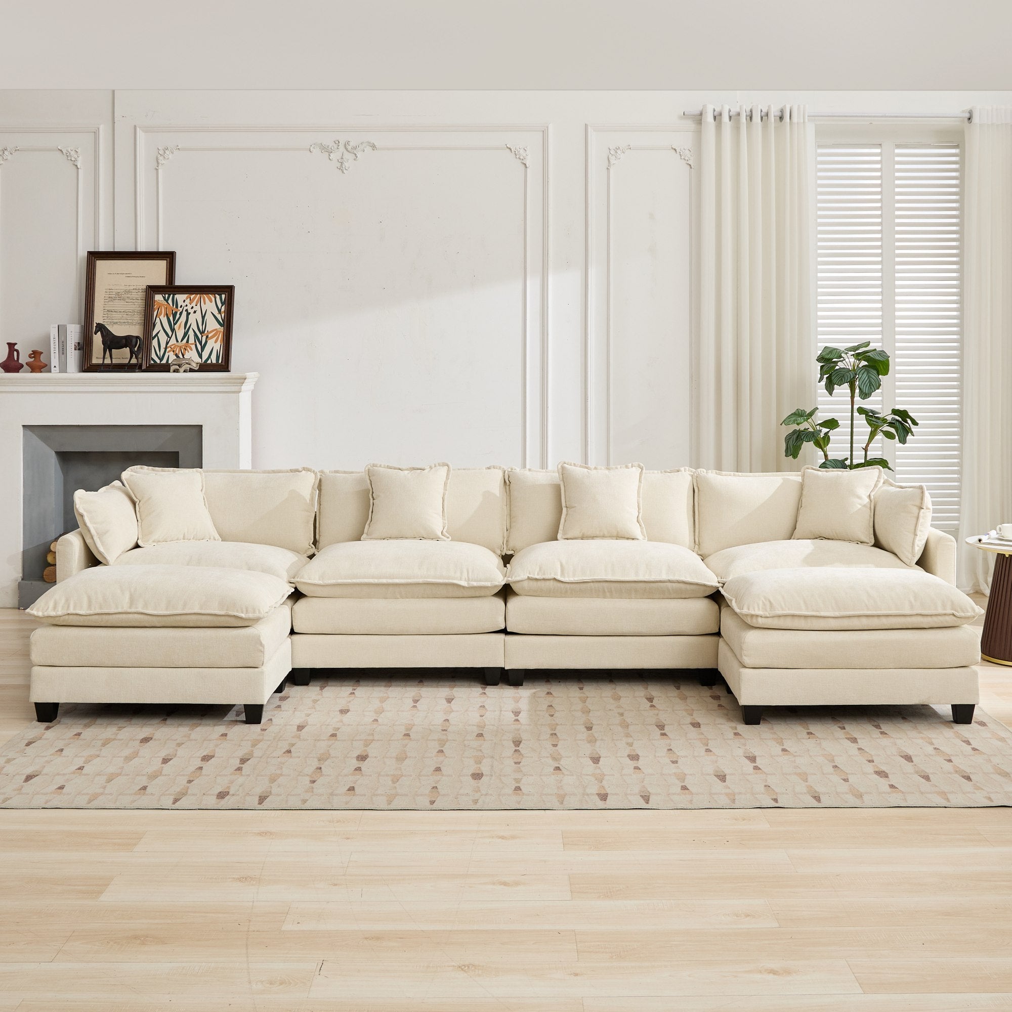 Cloud 4 Seats Sofa (Ottoman is not included) with Chenille Fabric in Beige
