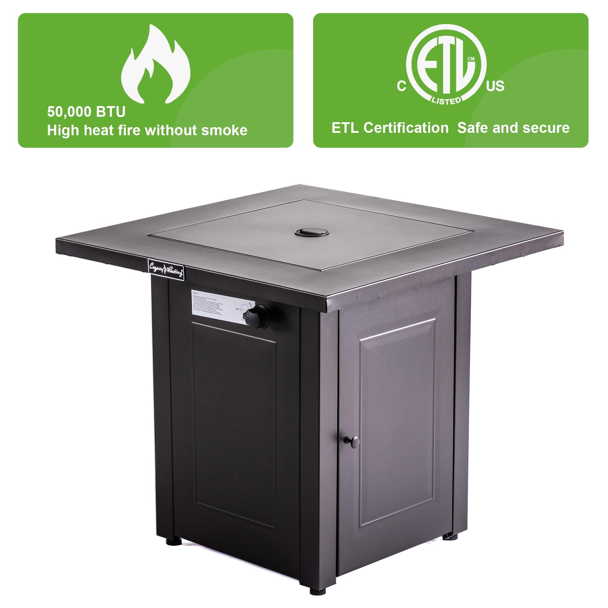 28in Propane Fire Pit Table 50000 BTU Outdoor Brown Square Gas Fire Pit Table