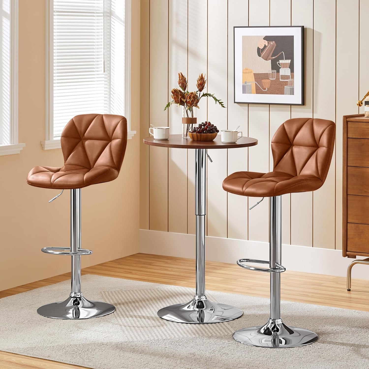 Bar Stools Set Of 2 Adjustable PU Leather Backrest Stools