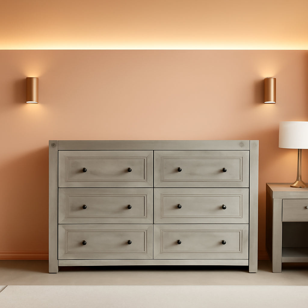 Six Drawer Dresser With Metal Handles Storage Unit