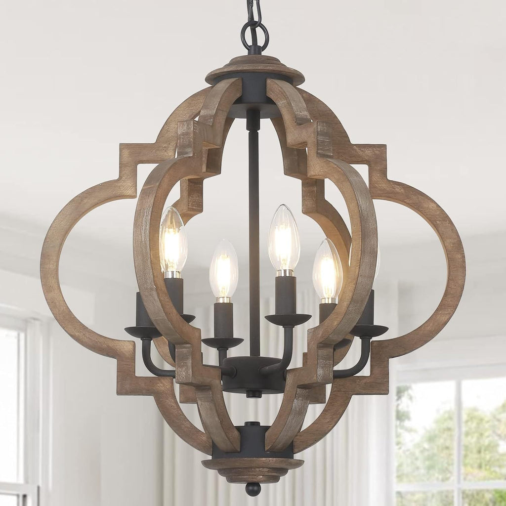 Chandelier Farmhouse 6-Light Rustic Wood Black Pendant Kitchen Island
