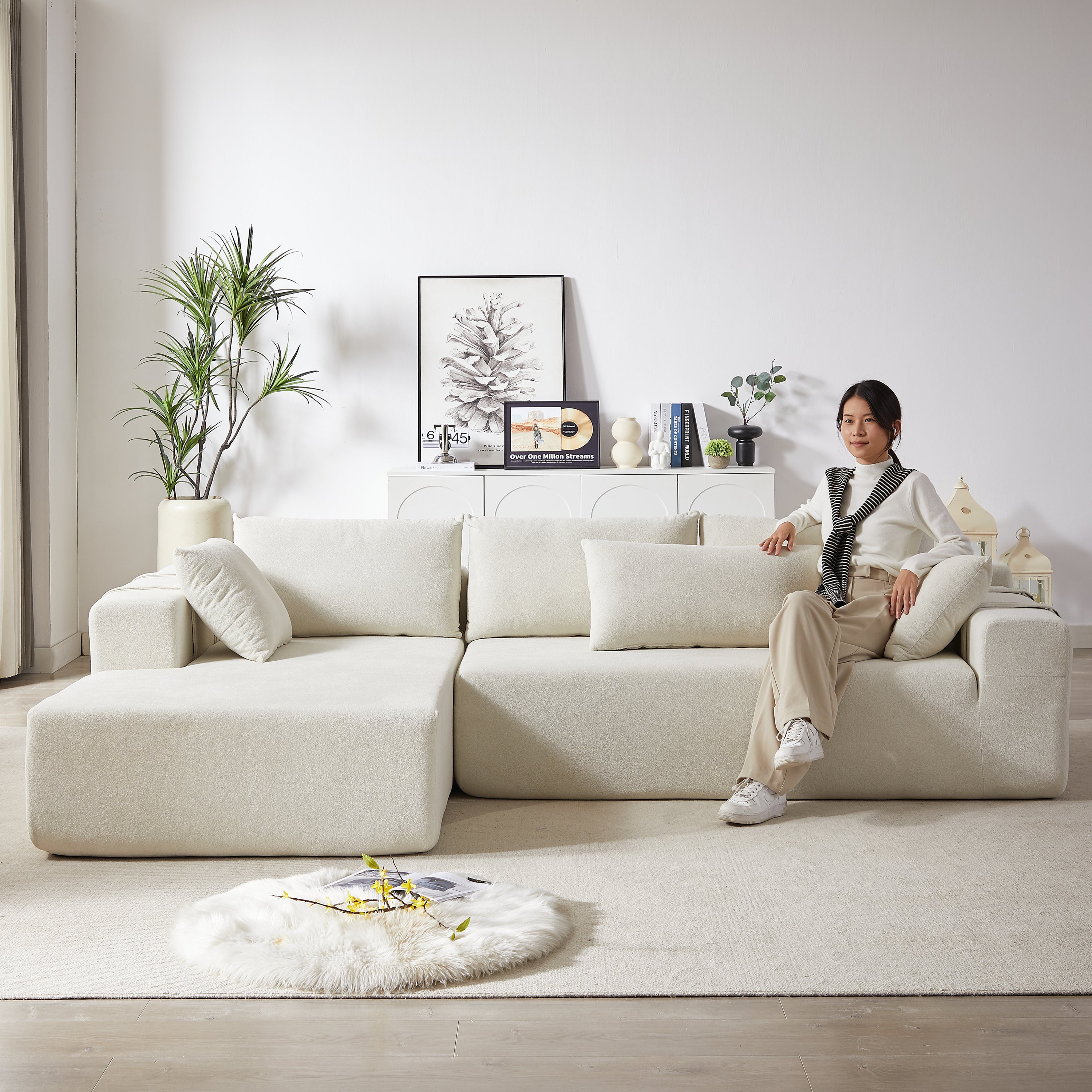Modern Chenille Upholstered Sectional Sofa Couch Set,Modular 108' L Shaped Sectional Living Room Sofa Set With 6 Pillows,Free Combination Sofa Couch for Living Room,Bedroom(Left Chaise)