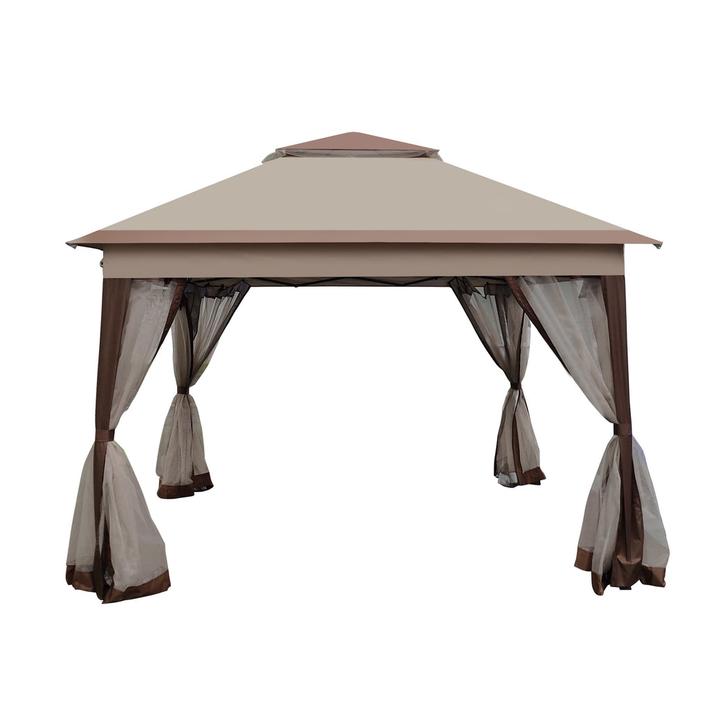 Canopy Gazebo Steel Coffee Pop-Up 11x11 Ft Double-Tier Mesh Sidewalls UV
