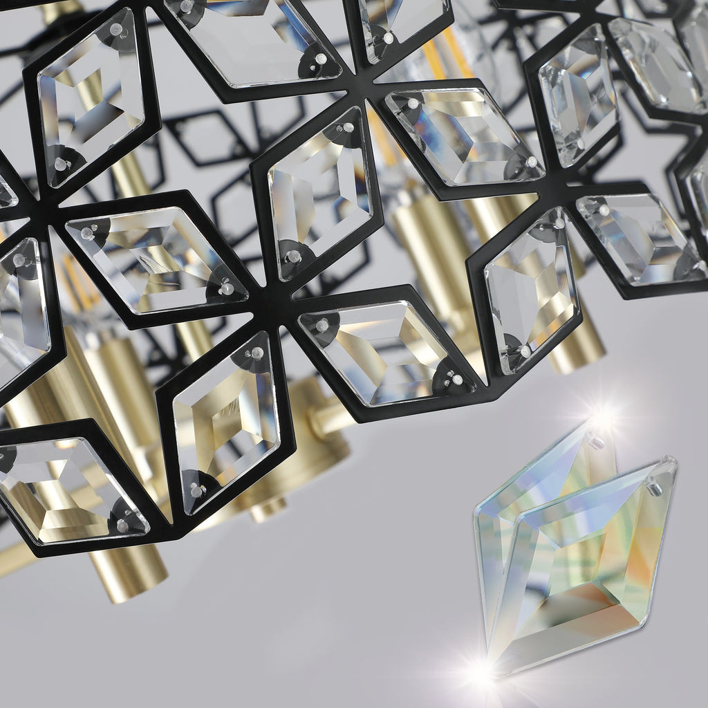 Chandelier Crystal Black Gold Round Pendant 5-Light Modern 19 In