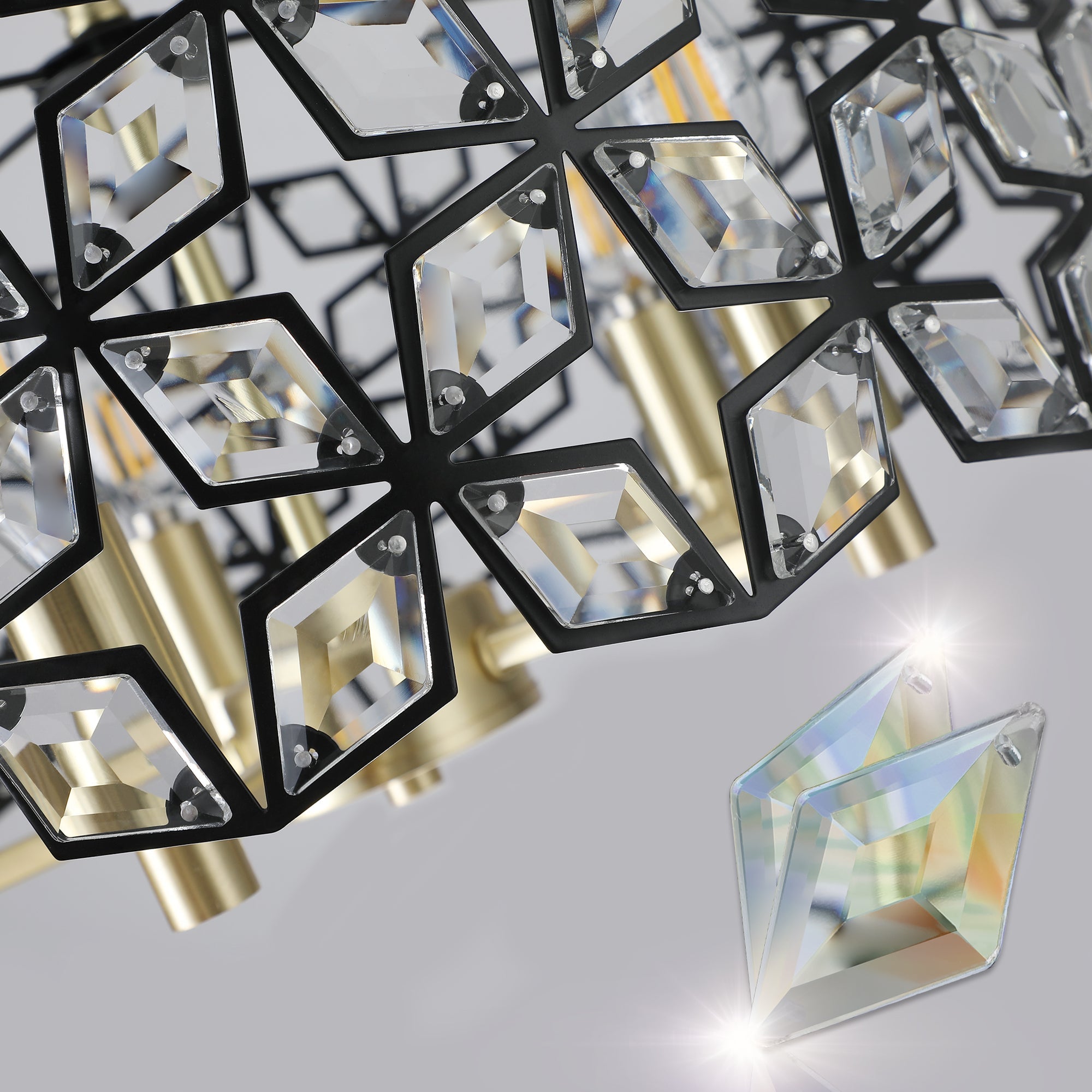 Chandelier Crystal Black Gold Round Pendant 5-Light Modern 19 In