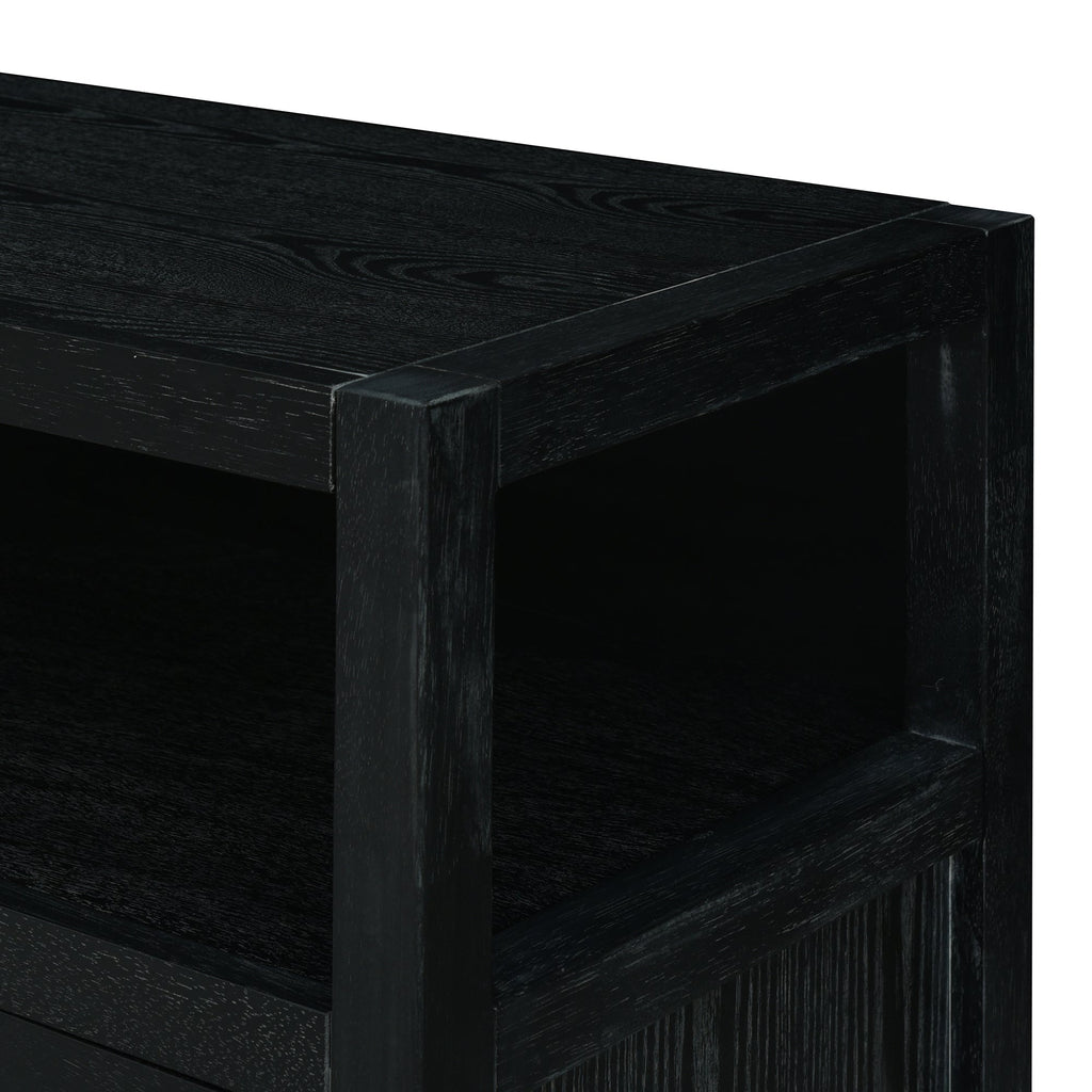 TREXM Bohemian Style Rattan Buffet Storage Cabinet with Solid Wood Frame