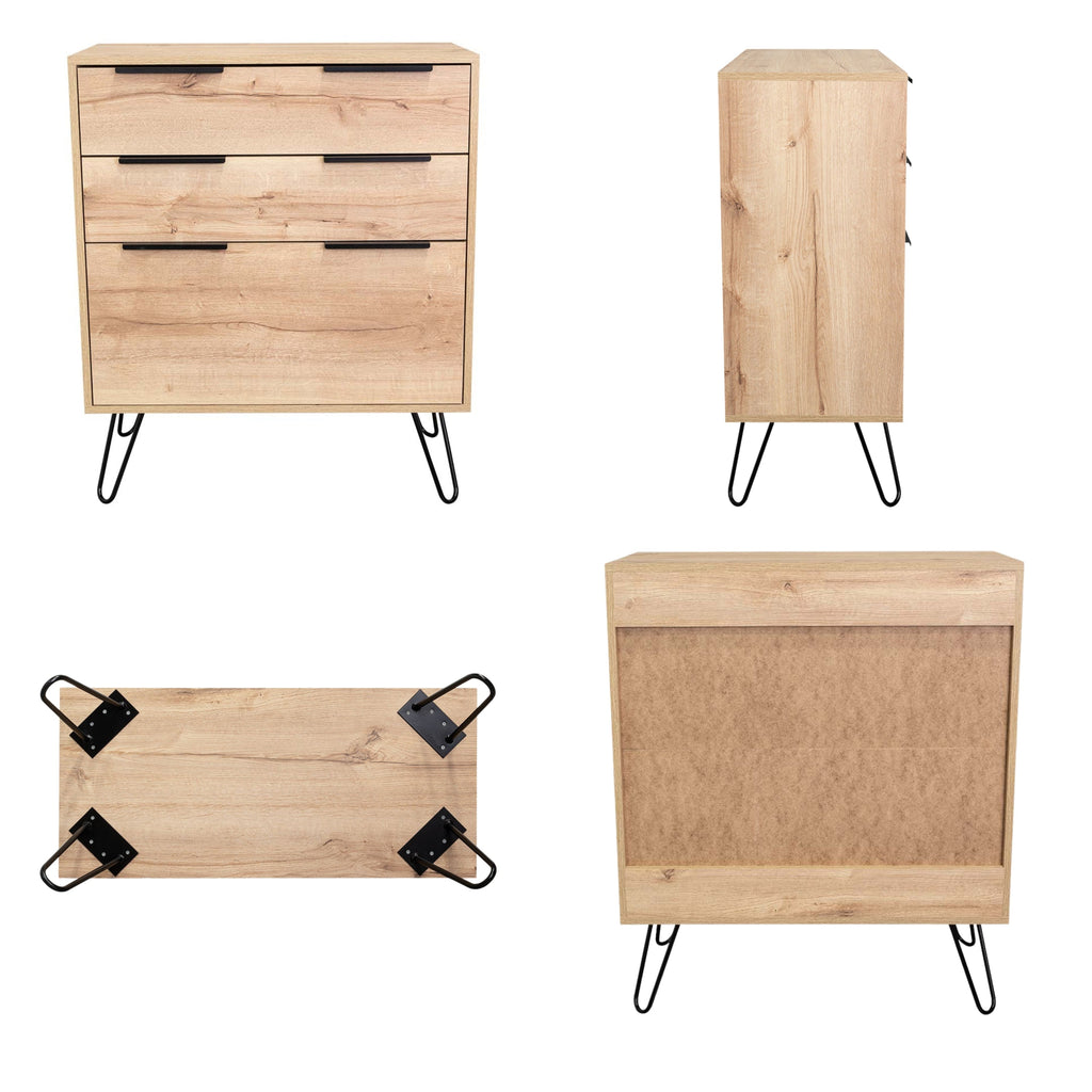 Dresser Modern Set of 2 3-Drawer Beige Particle Board Metal Legs 30.1x35.5 In
