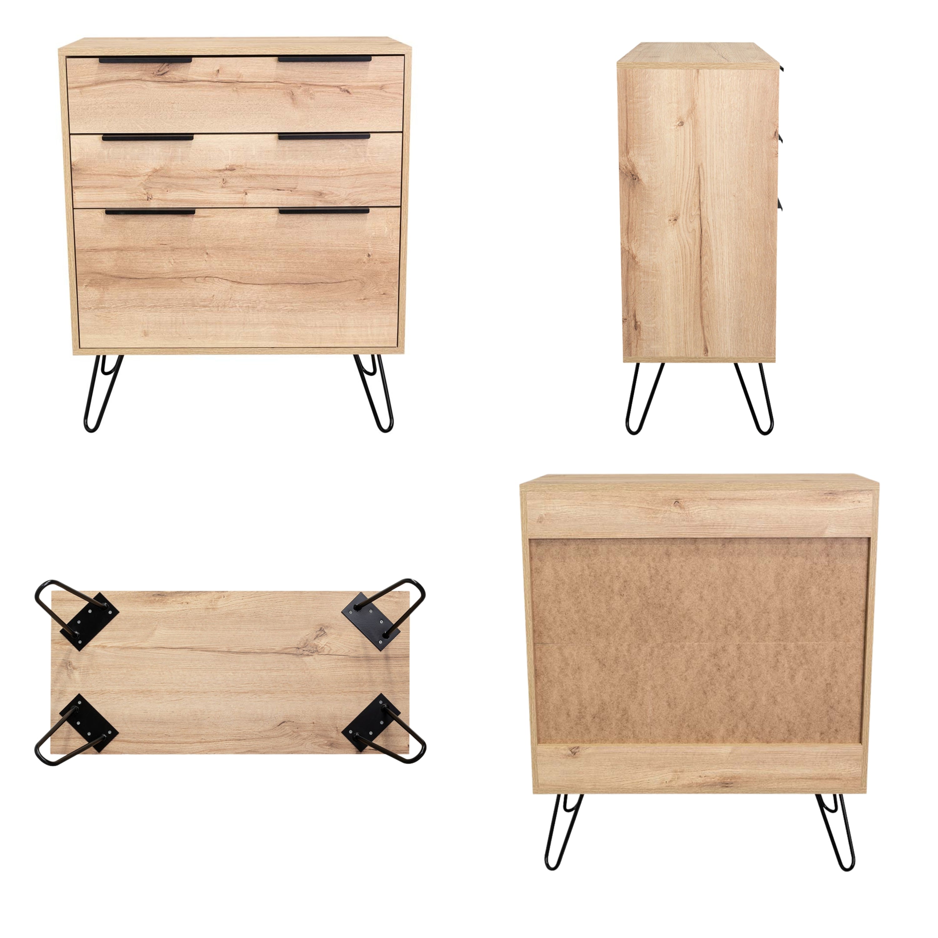 Dresser Modern Set of 2 3-Drawer Beige Particle Board Metal Legs 30.1x35.5 In