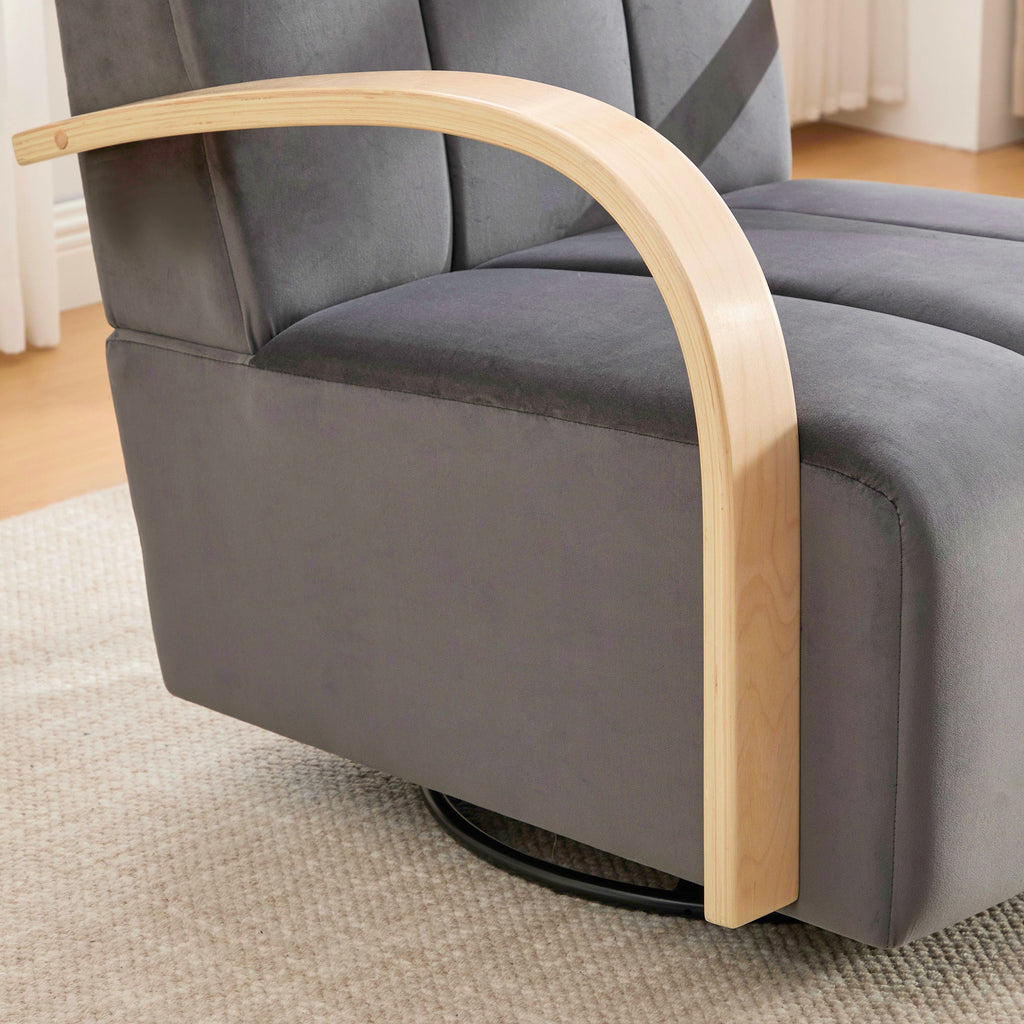 Swivel Accent Chair 360 Degree Velvet Charcoal Channel Tufted Wood Armrests