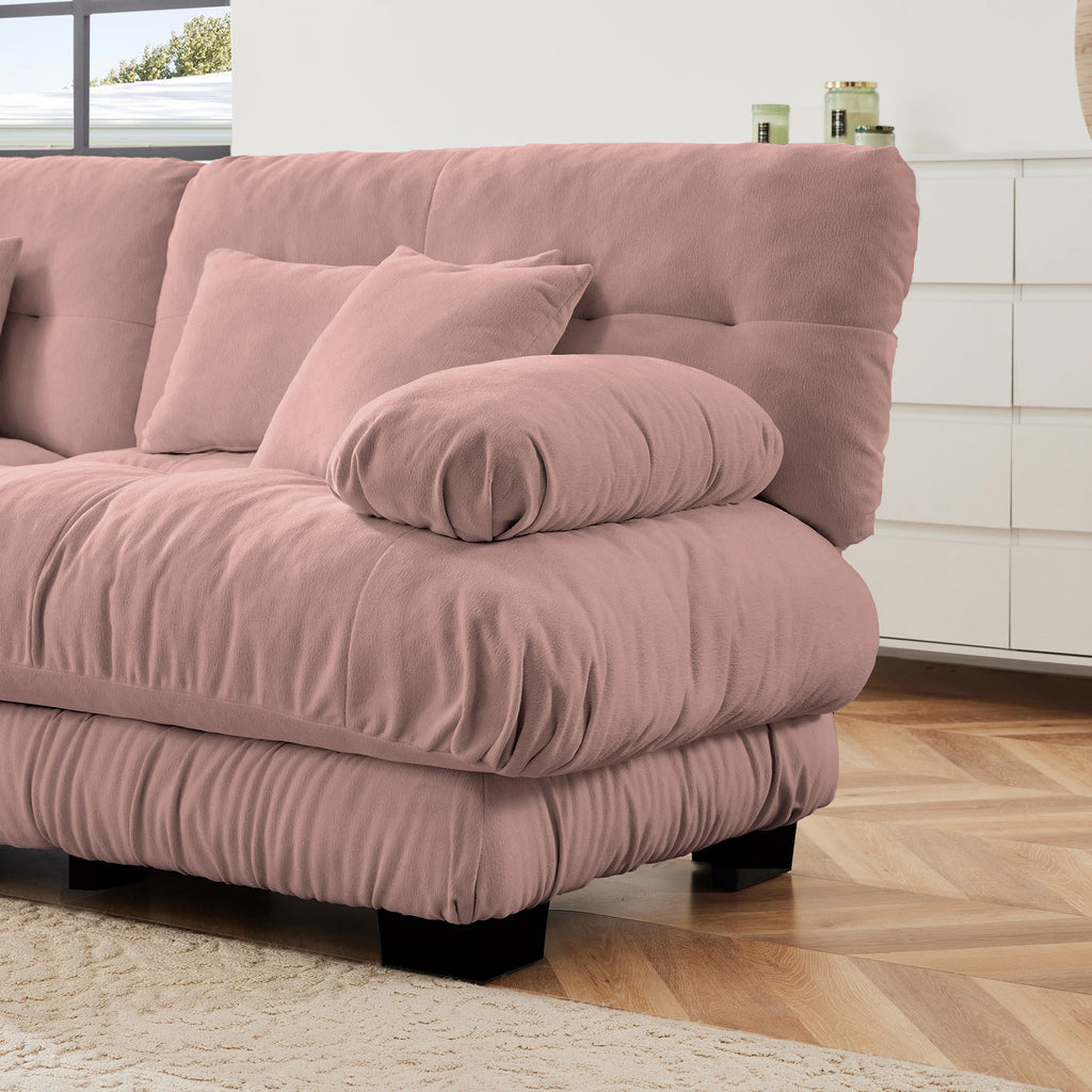 Sectional Sofa Curved Chenille Pink with Convertible Ottoman
