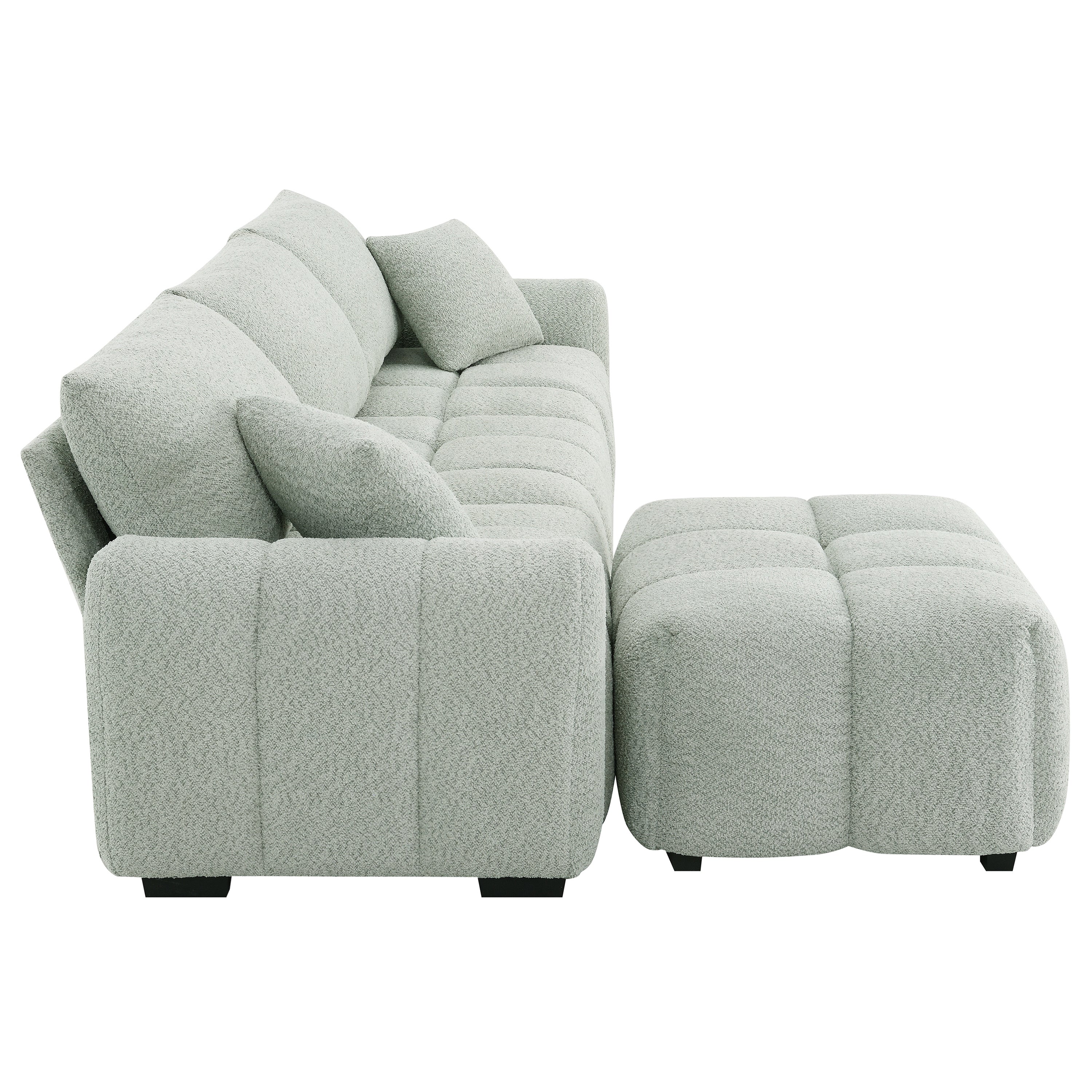 Sectional Sofa L-Shaped Boucle with Movable Ottoman Extra-Large Seat 3 Colors