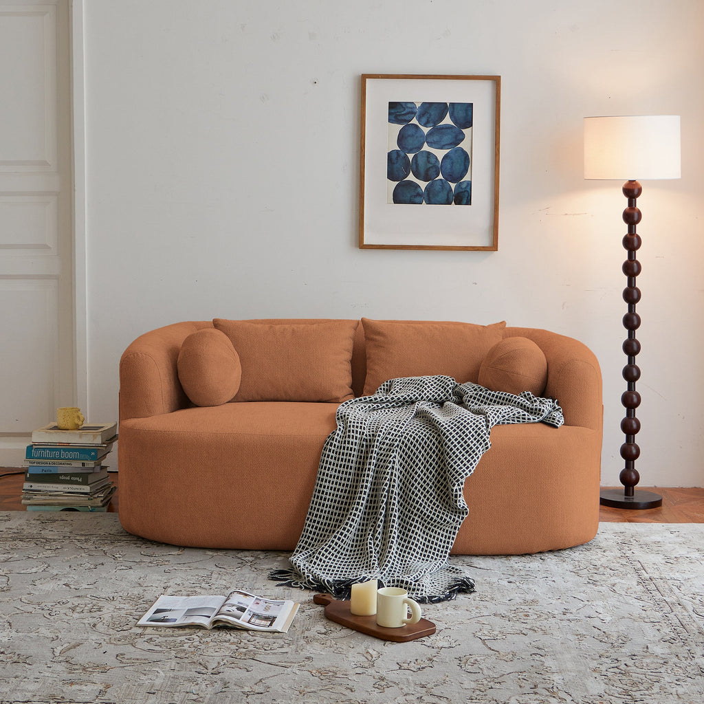 Loveseat Memory Foam Chenille Orange 2-Seat No Assembly Required 67.32 In