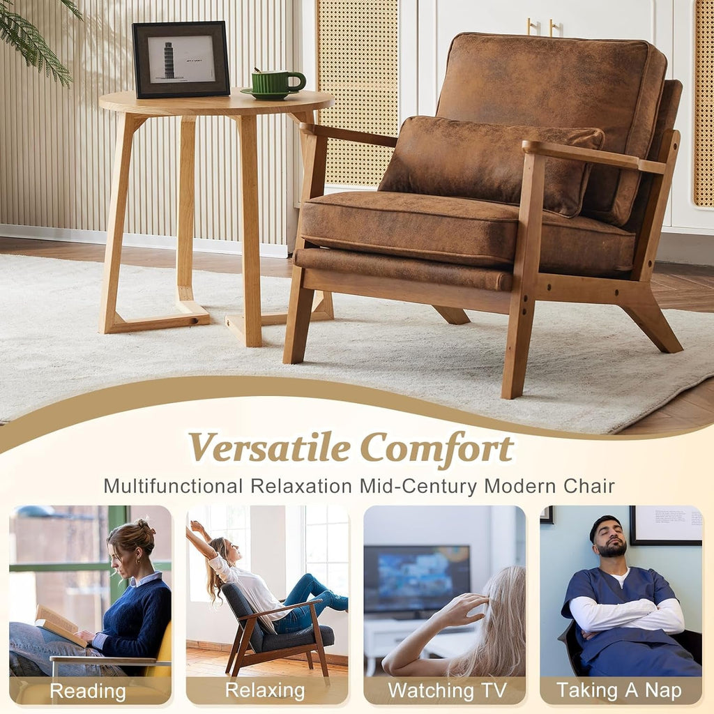 Mid-Century Modern Suede Upholstered Accent Chair Set of 2