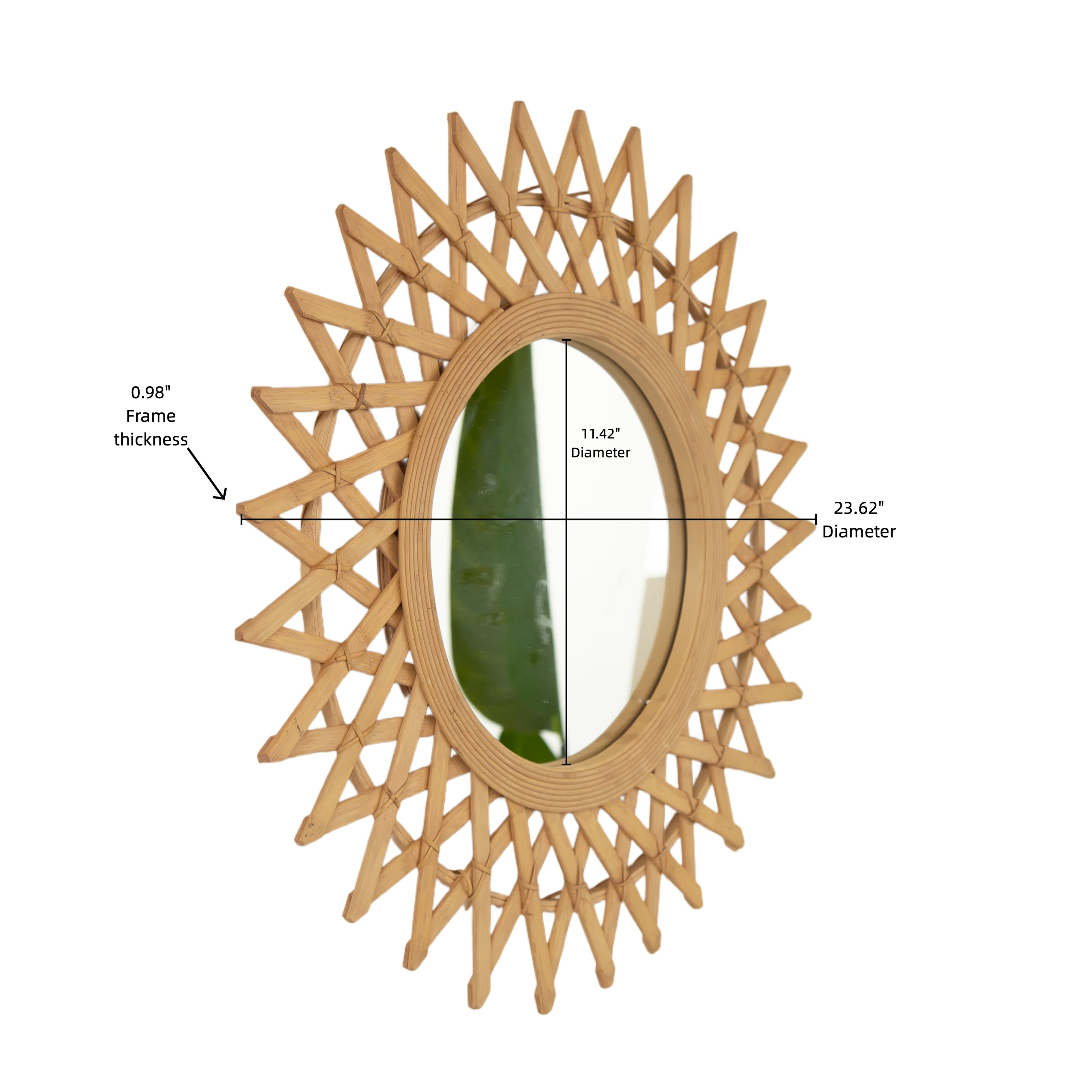Wall Mounted Circle Mirror Boho Bamboo Natural 24x24 Inch Bedroom