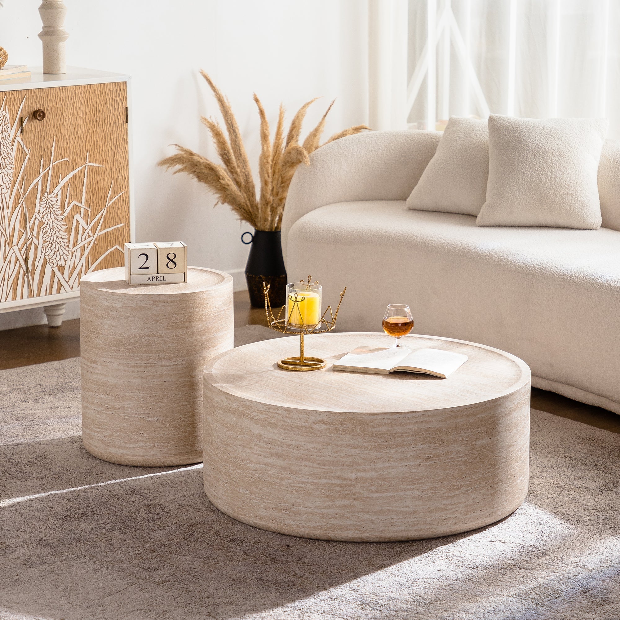 Round End Table, Mars Pattern, Drum Circle Side Table, No Assembly, Living Room