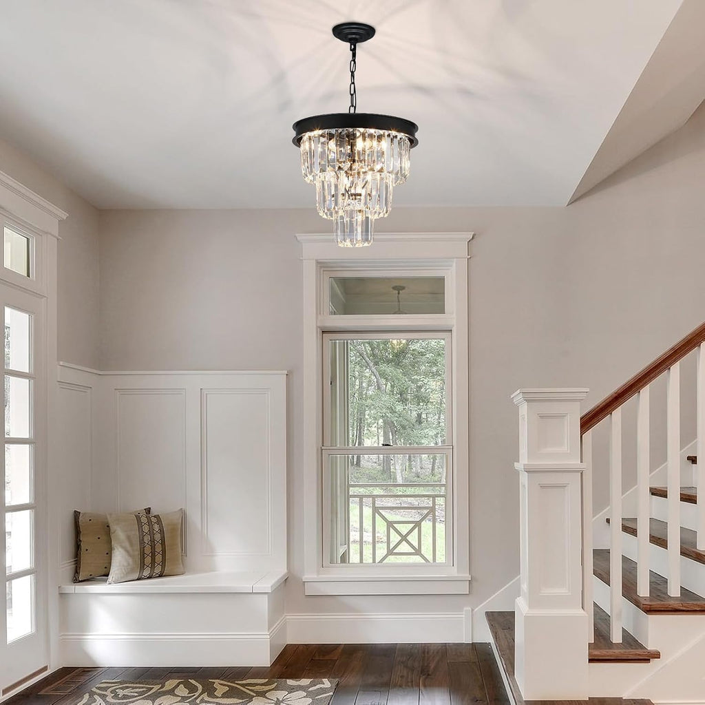 Black Four Light Crystal Chandelier Dining Pendant
