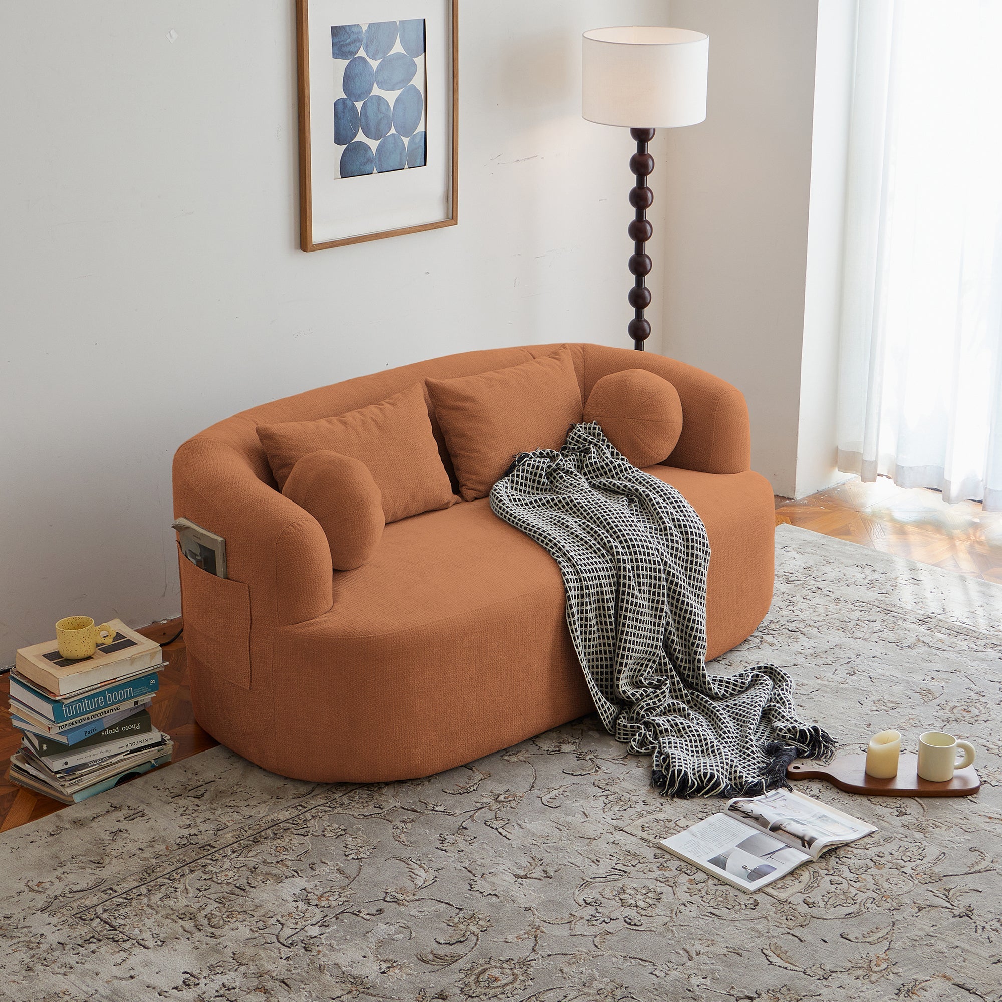 Loveseat Memory Foam Chenille Orange 2-Seat No Assembly Required 67.32 In