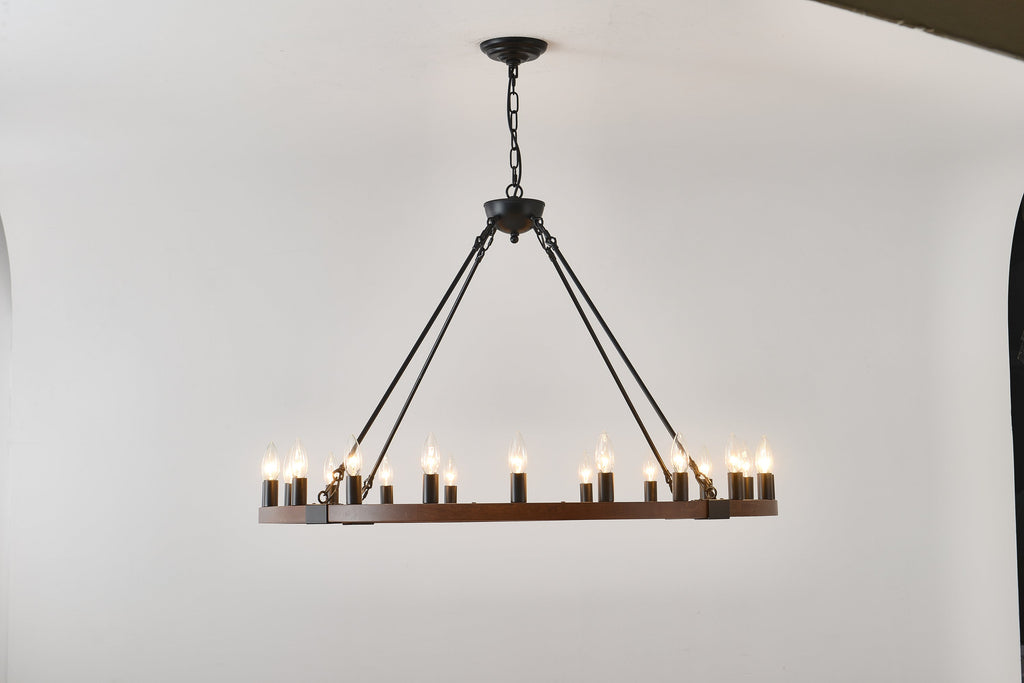 Chandelier Wood Wagon Wheel 20-Light Farmhouse Matte Black 39.3 In