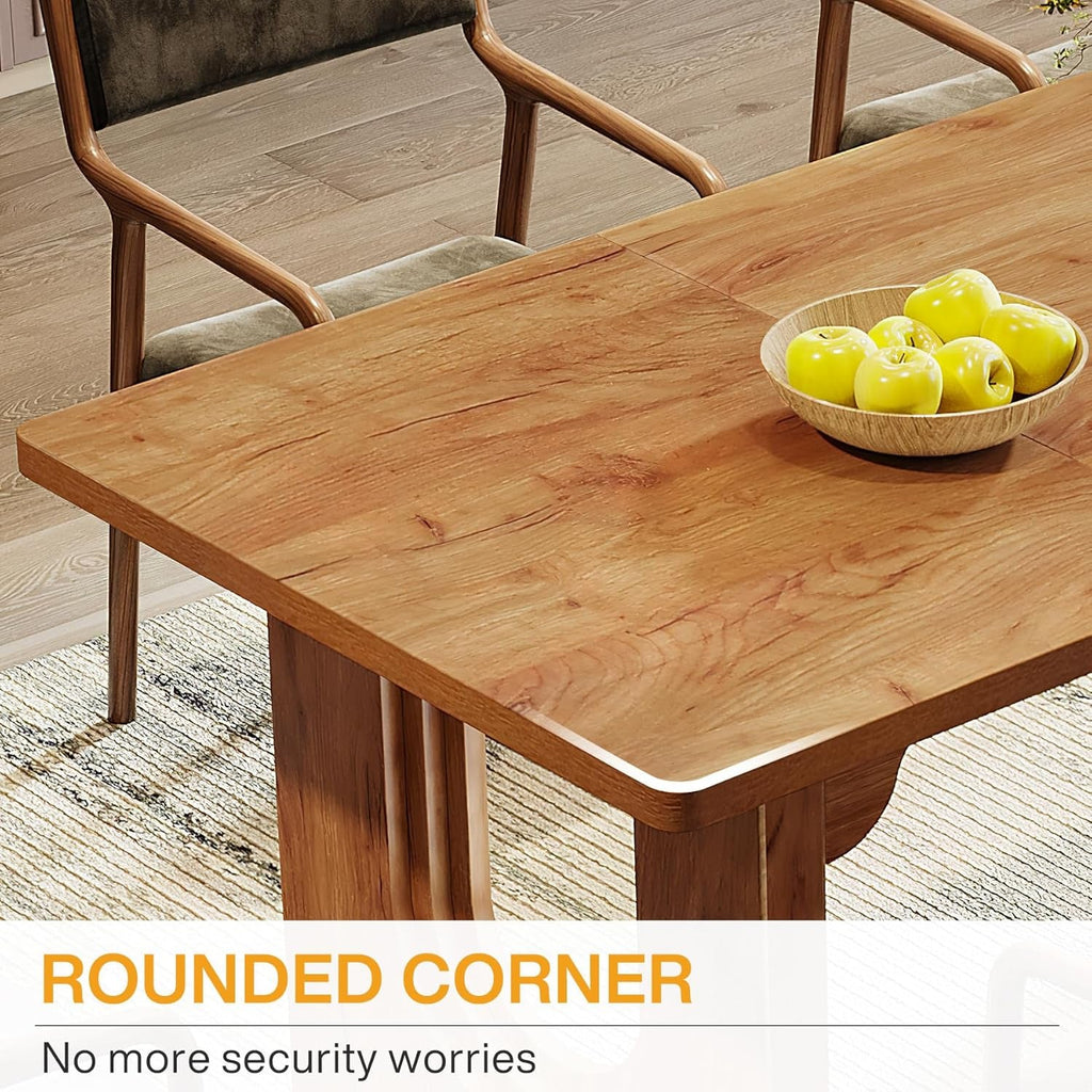 Dining Table 71 Inch Rustic Brown With Wood Pedestal