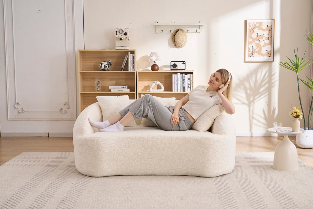 Sofa Curved Modern Off White Chenille 2-seater Space-Saving Compact