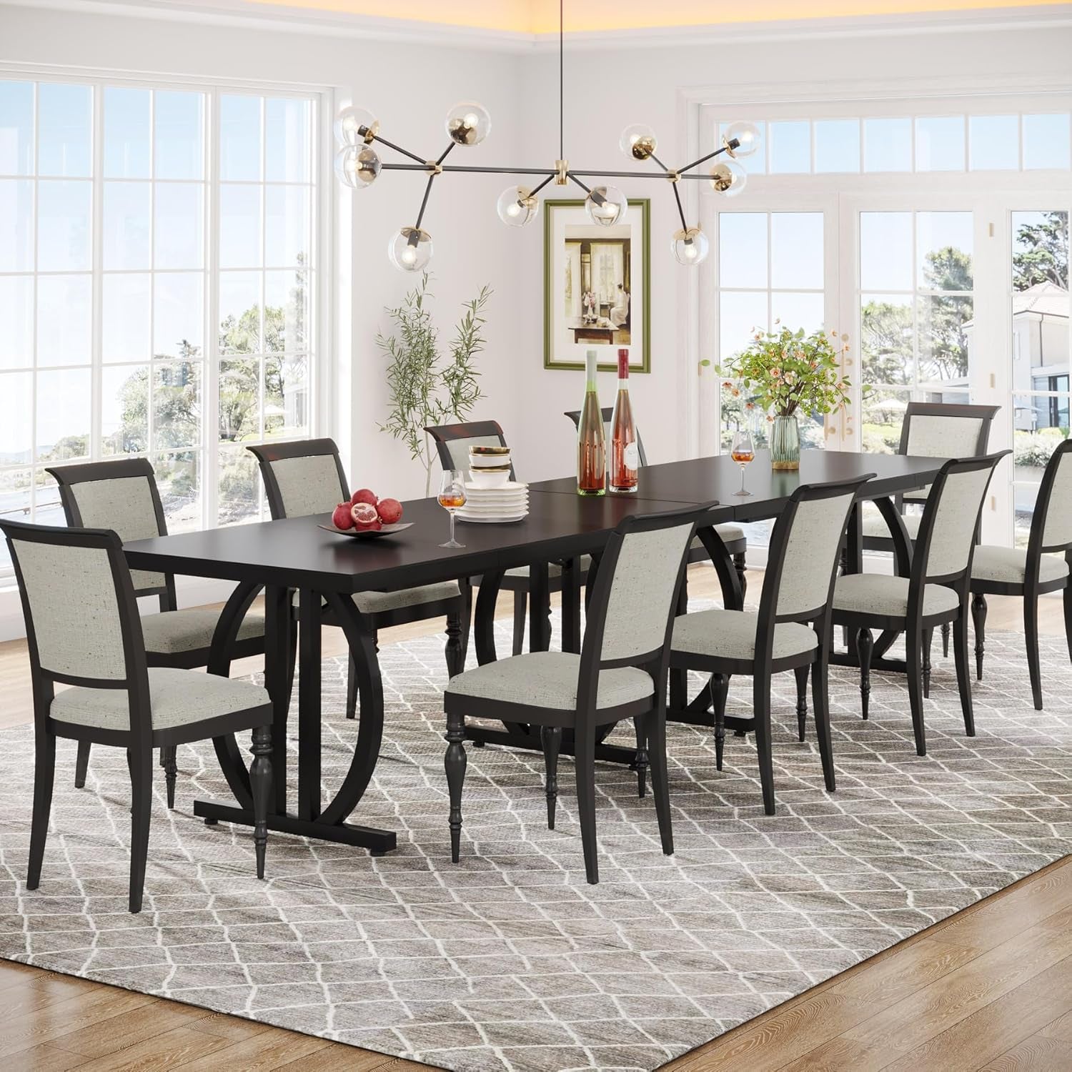 Black Modern Dining Table For Four To Six Rectangular