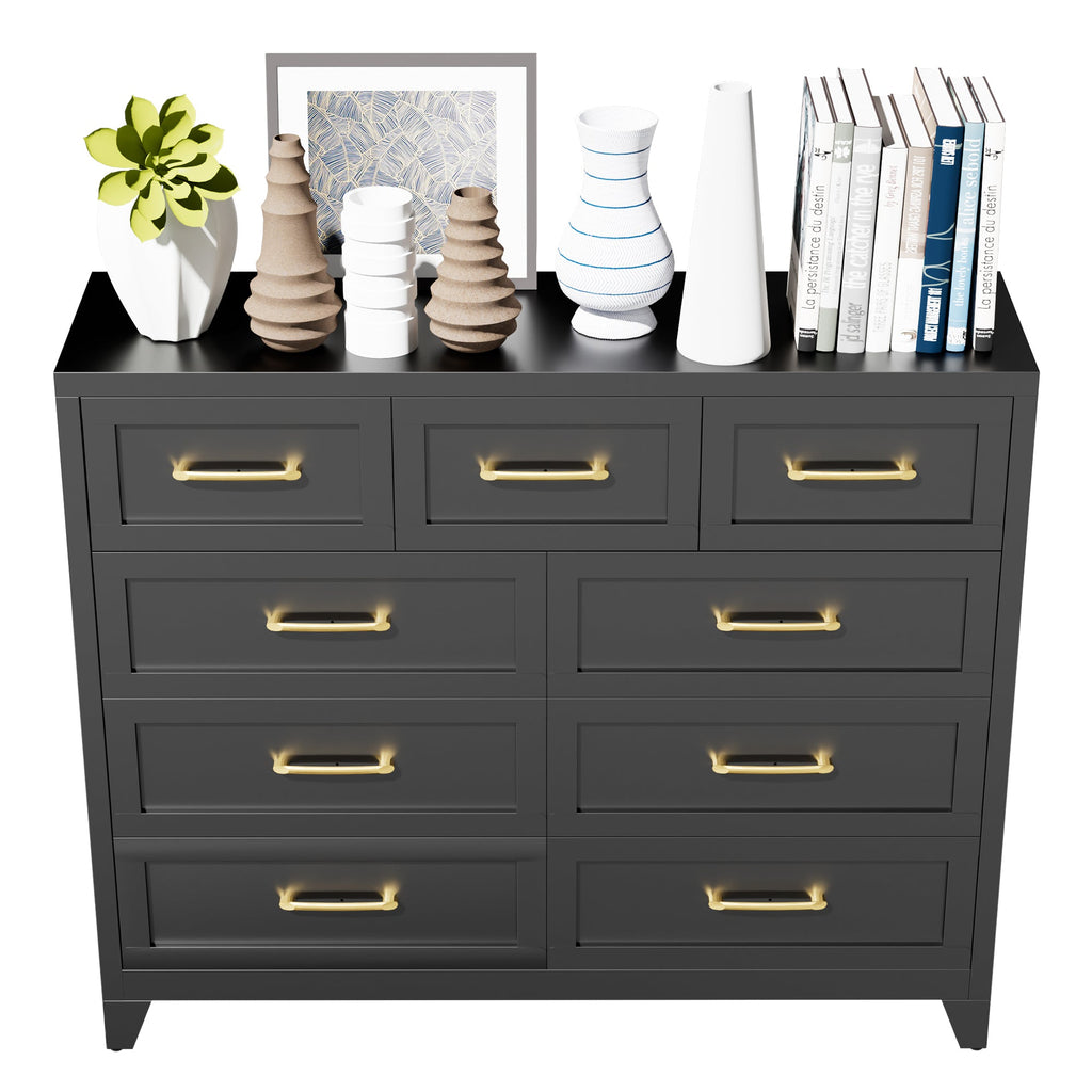 Dresser Tall 9-Drawer Black Steel Smooth-Glide 47.3x15.8x39 In