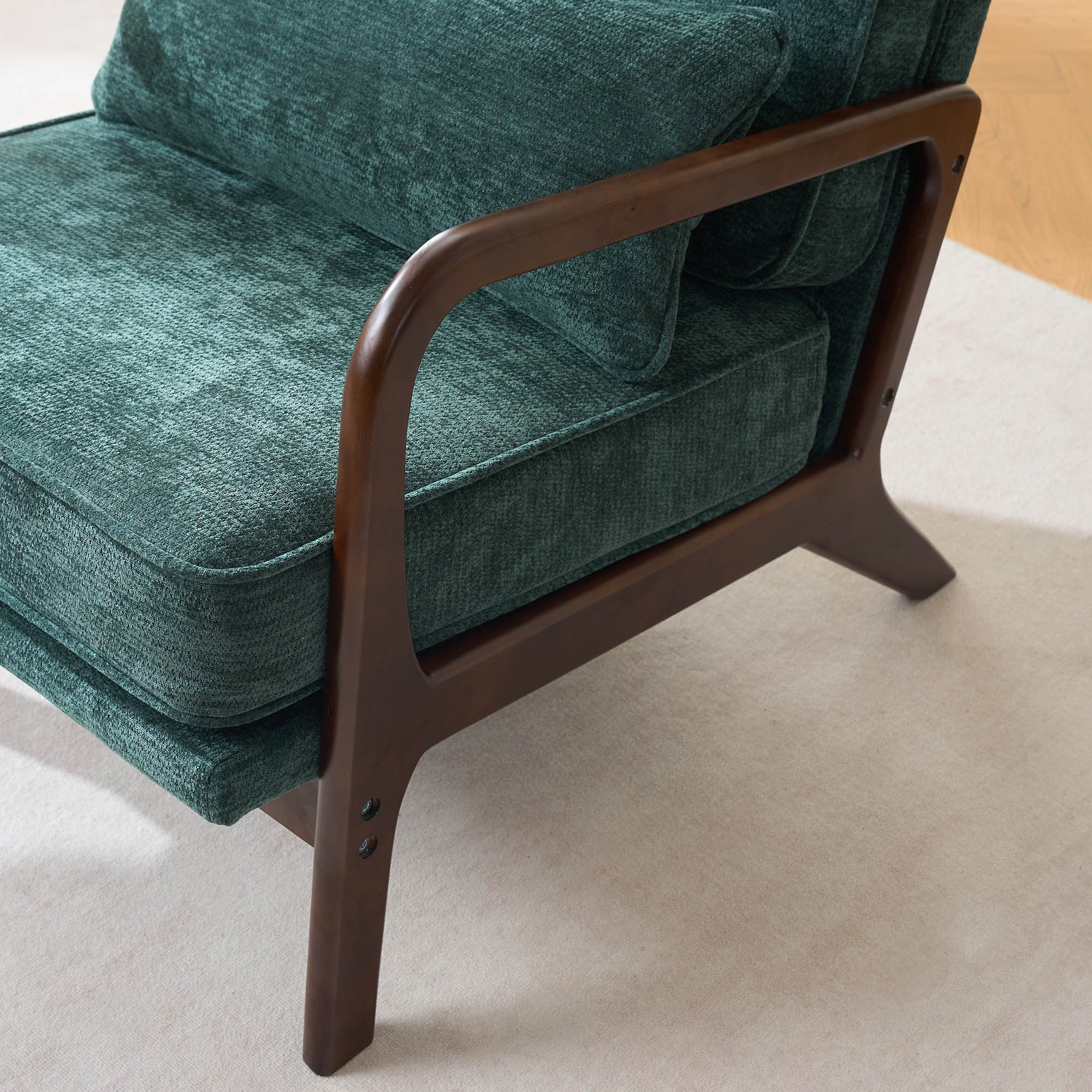 Lounge Chair Mid-Century Modern Dark Green Upholstered Lumbar Cushion