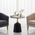23.6 in Round Side Table, Metal Base, Walnut Wood Grain, Living Room Office