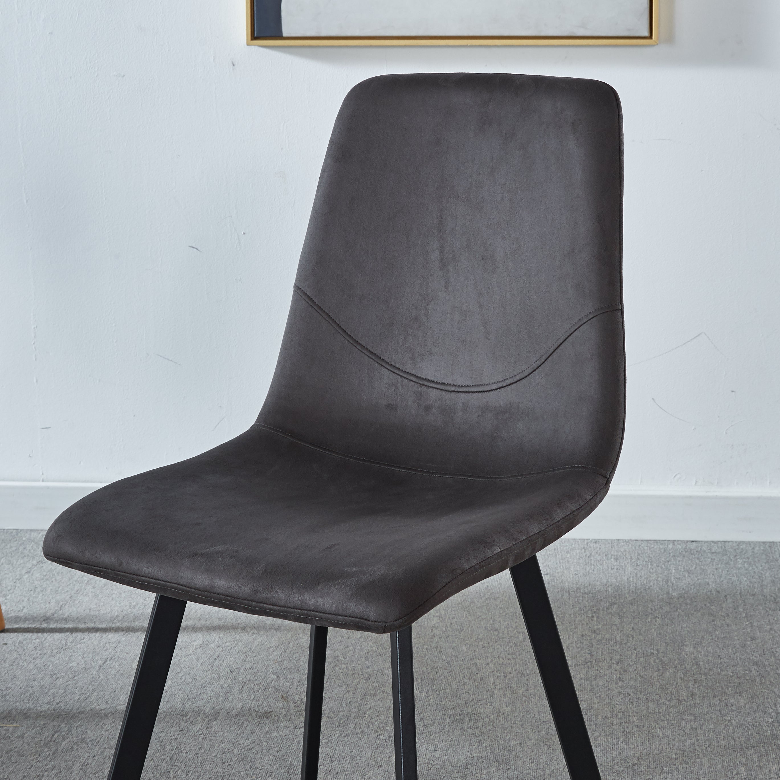 Dining Chair Mid-Century Modern Velvet Gray Metal Legs Set of 2