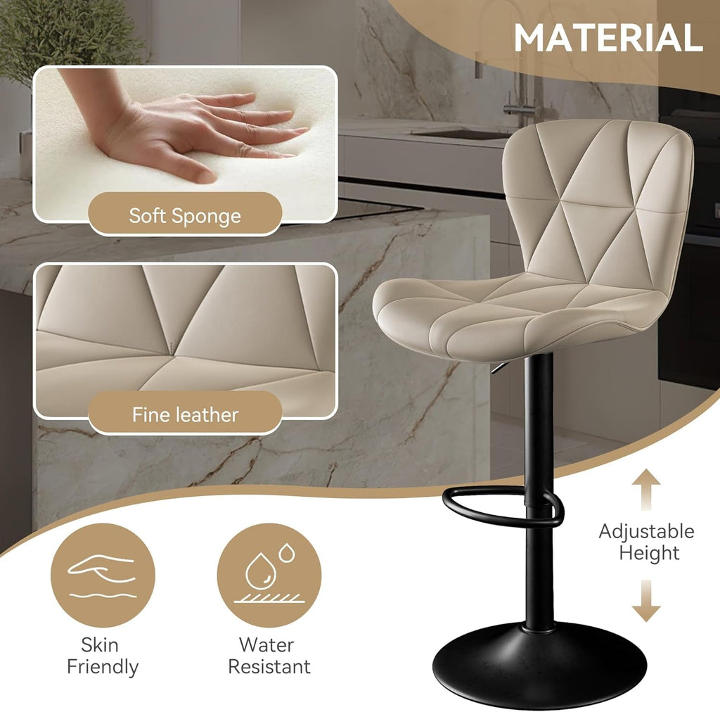 Adjustable Swivel Bar Stools Set of 2 in Khaki Finish