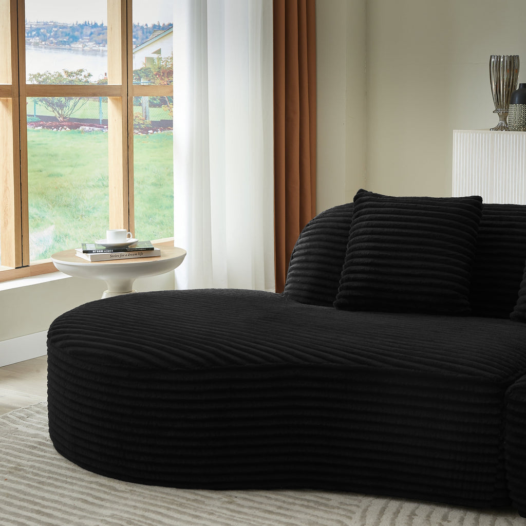 Sectional Sofa Curved Corduroy with Scatter Cushions No Assembly