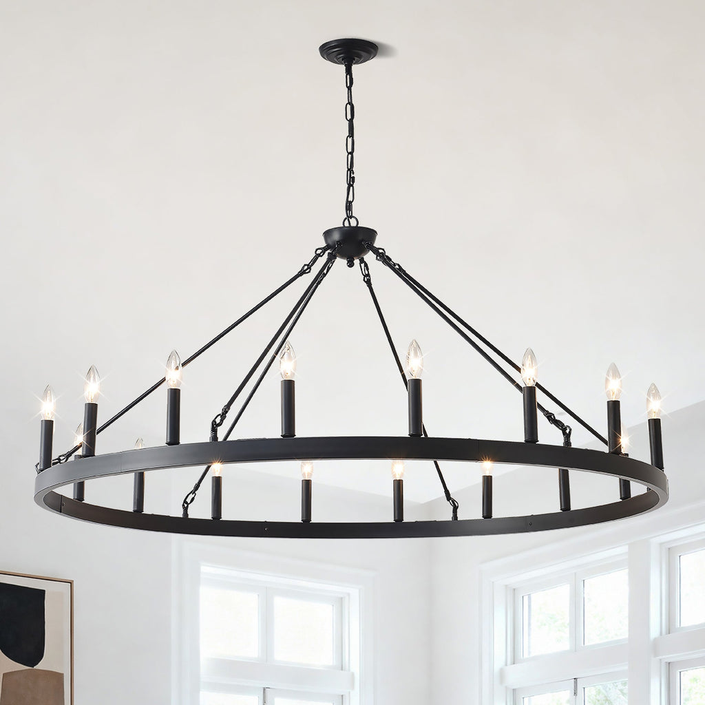 Chandelier Wagon Wheel Matte Black 18-Light 53.15 In E12