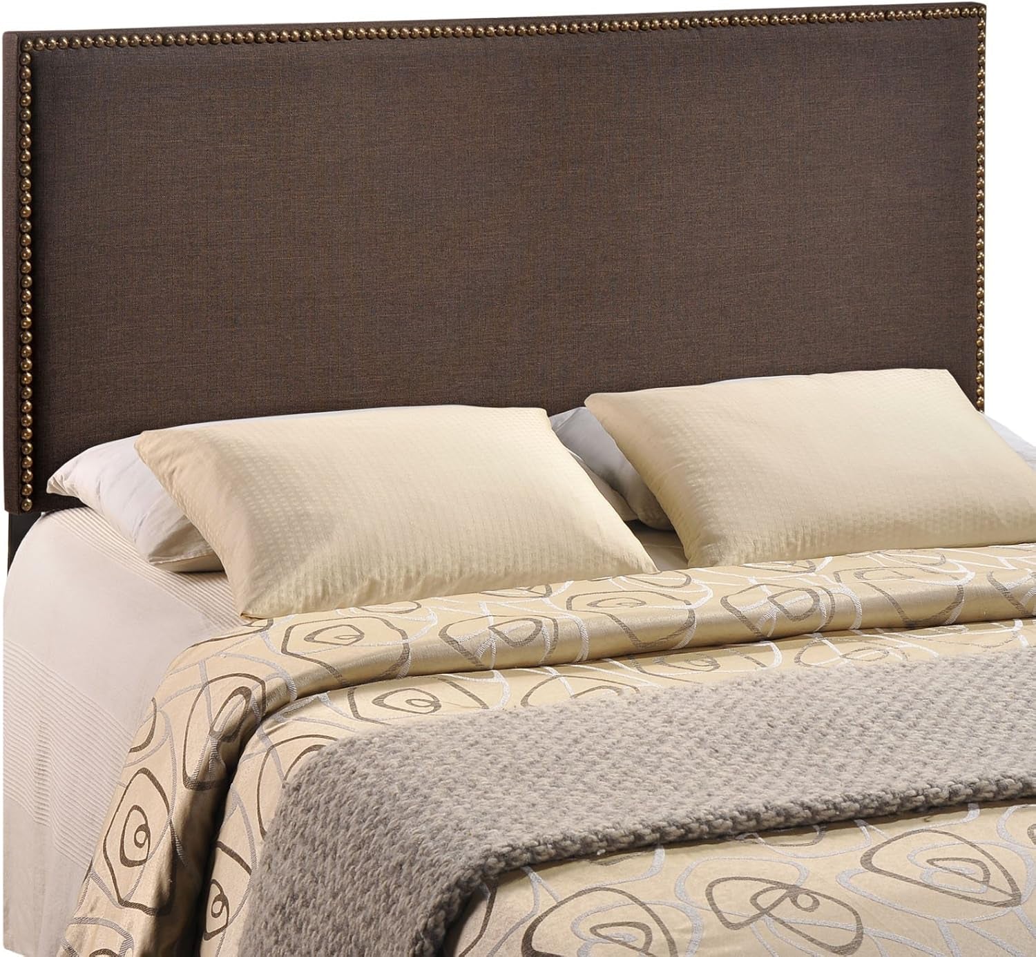 Elegant Upholstered Queen Headboard with Nailhead Trim