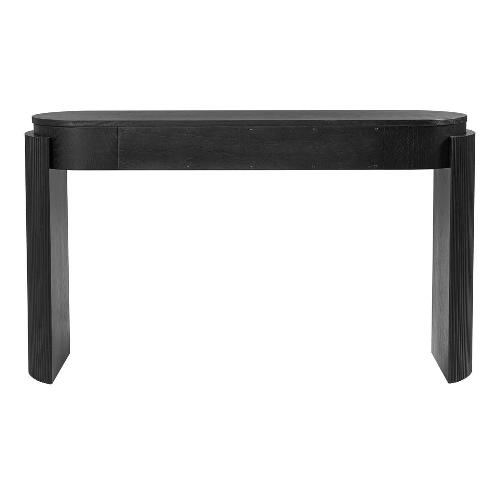 TREXM Entryway Table with Natural Wood Grain Finish, Console Table with Fluted Design, Oval Top and 2 Drawers for Entryway and Living Room (Black)
