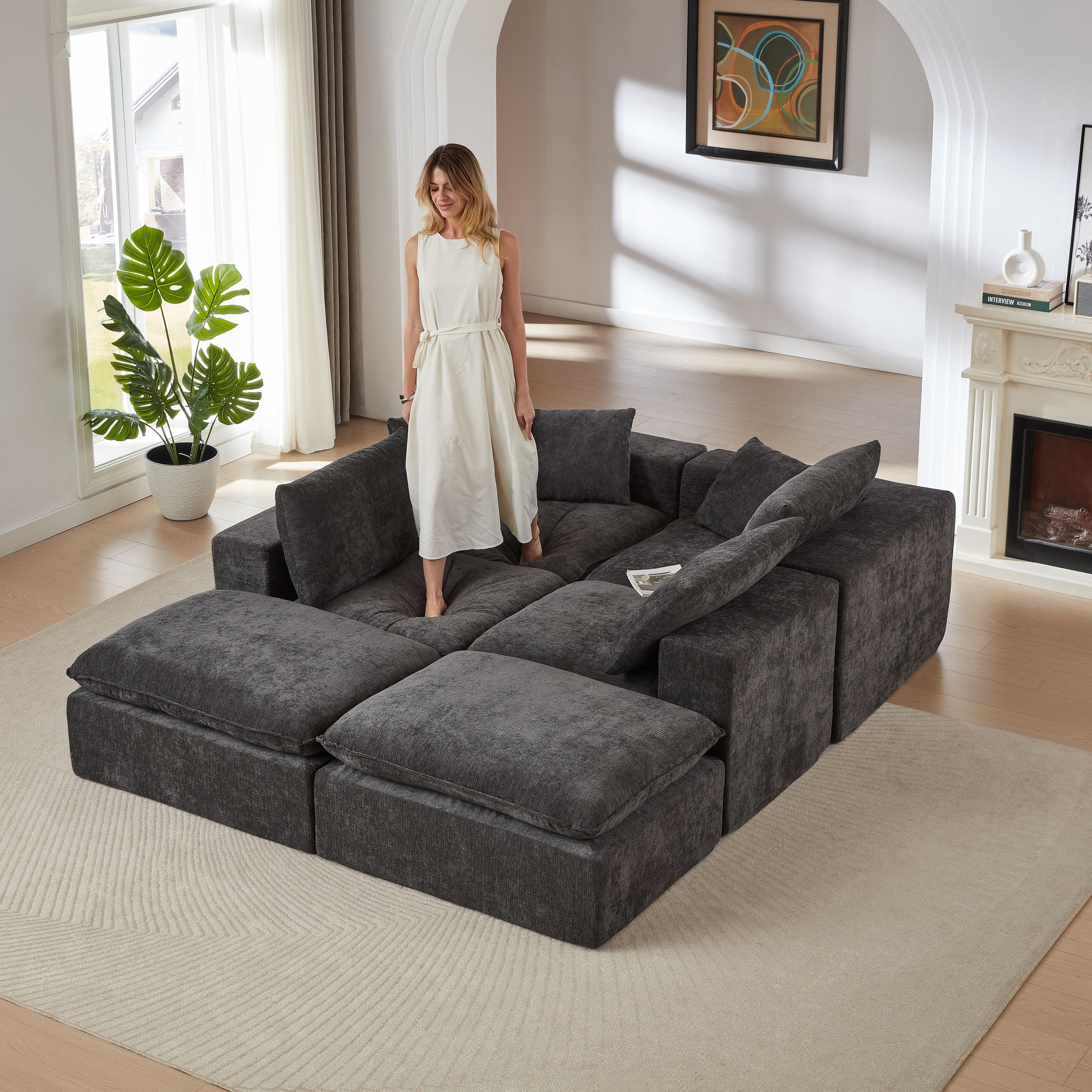 Sofa Sectional Modern Chenille Cloud Modular with Configurable Comfort